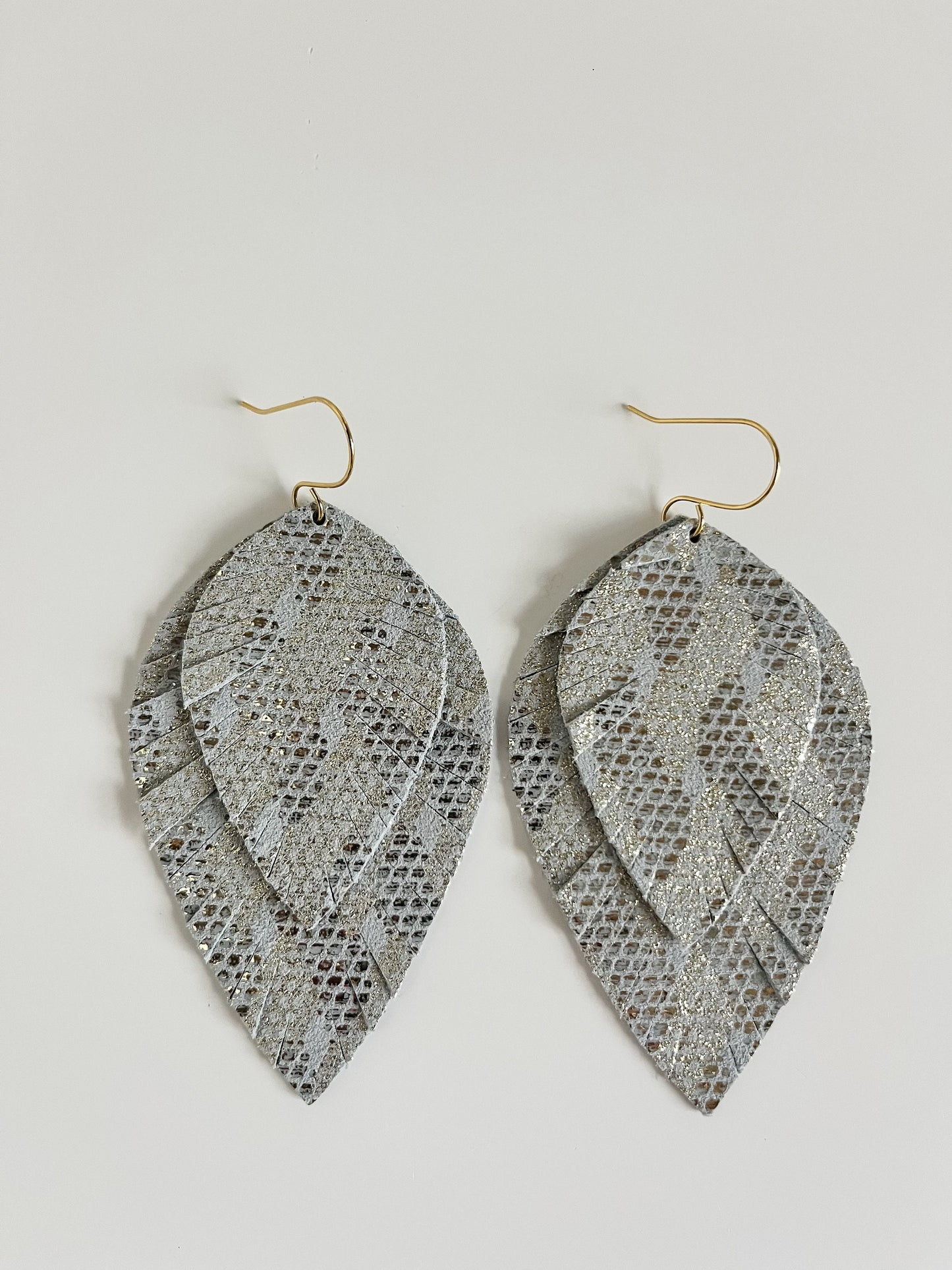 Big Leather Feather Earrings, Metallic Cream Leather Feather Earrings, Festival Earrings, Western Earrings, Boho Chic Wedding Earrings