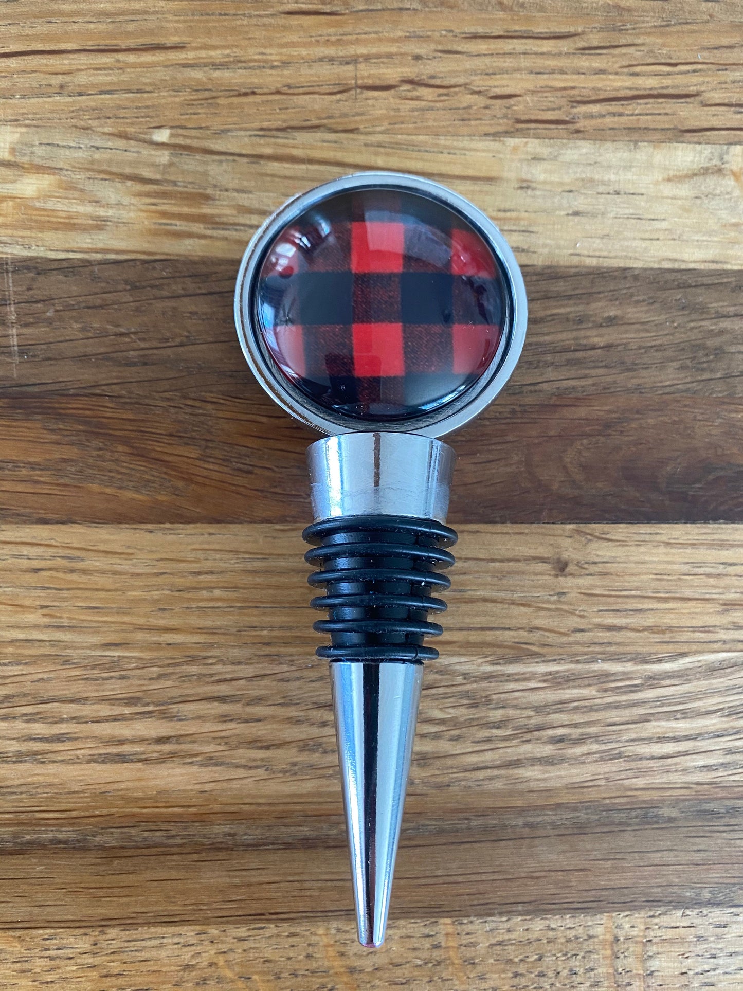 Buffalo Plaid Wine Bottle Stopper, Winter Holiday Barware, Red and Black Buffalo Check Bottle Stopper, Wine Drinker Gift, Gift for Him