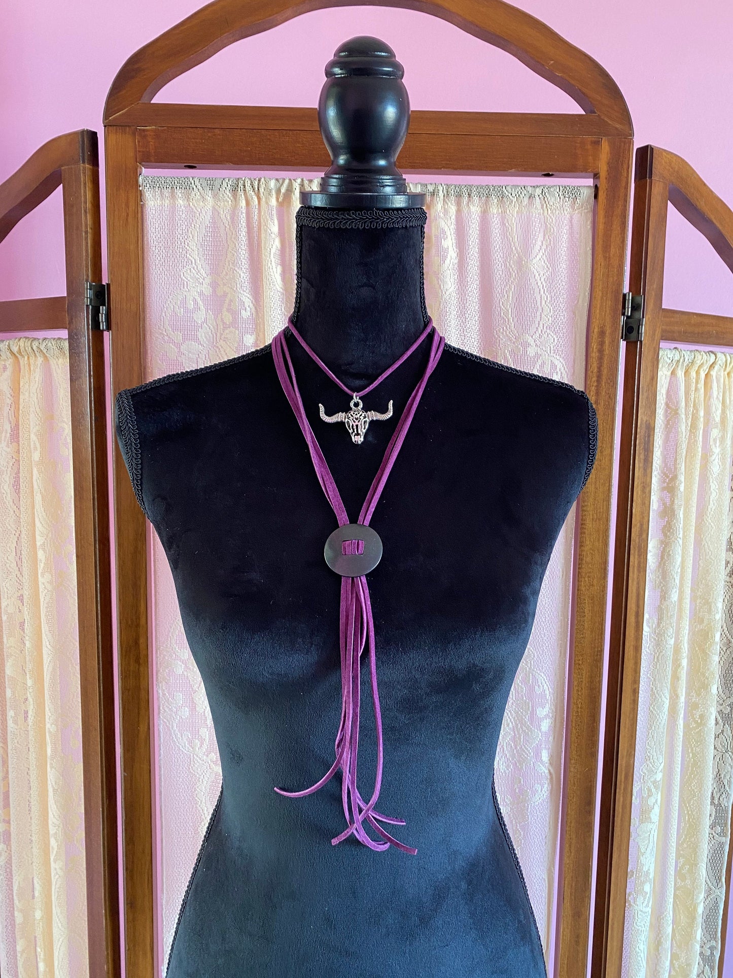 Modern Bolo Necklace Set, Beyoncé Bolo Tie, Western Layered Necklace, Longhorn Necklace, Purple Bolo Necklace, Coastal Cowgirl Jewelry