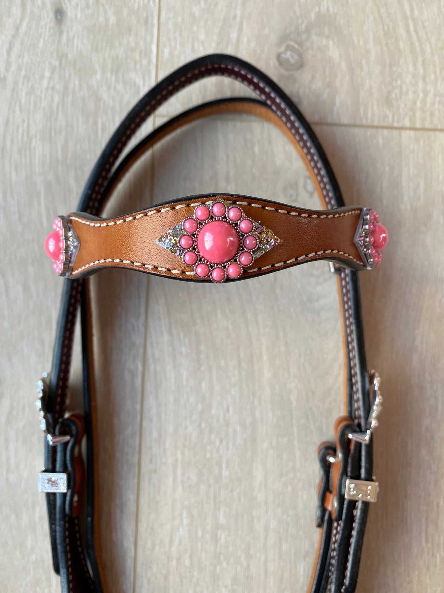 Western Horse Headstall, Leather Bling Headstall, Pink Conchos Glitter Headstall, Barrel Racing Tack, Pink Horse Tack, The Gumdrop Headstall