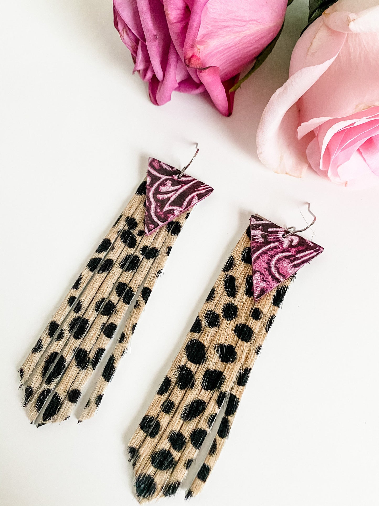 Cheetah Print Hair on Hide Fringe Earrings, Long Fringe Earrings, Western  Earrings, Handmade Leather Earrings, Coastal Cowgirl Earrings