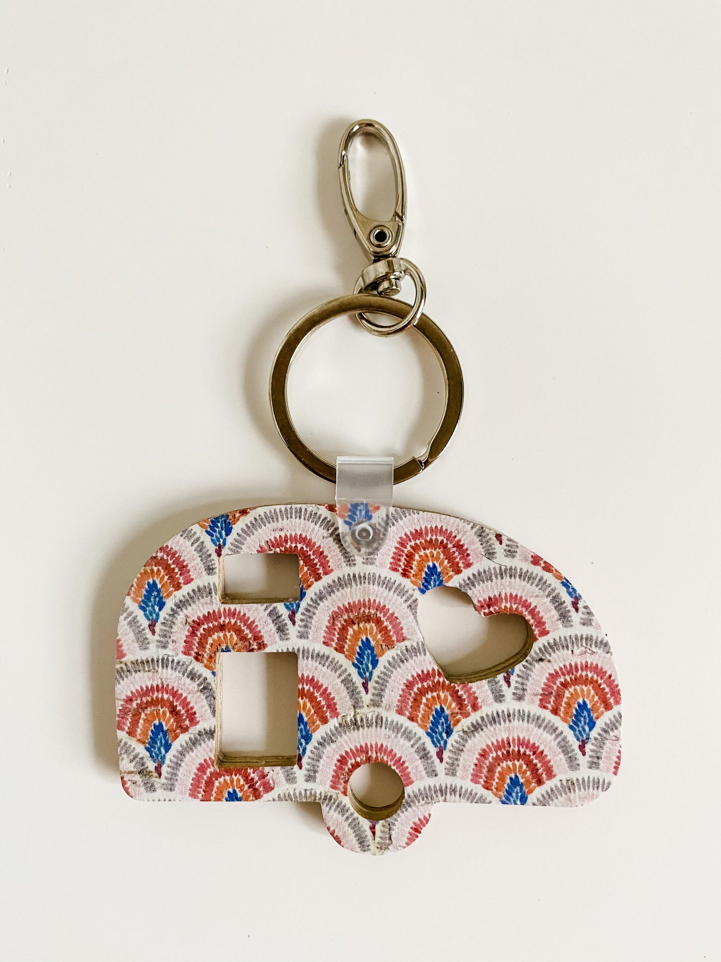 Vintage Camper Keychain, Glamping Gift,  Gypsy Wagon Keychain, Boho Grunge Rainbow Print, Airstream Keychain, Purse Charm Bag Flair