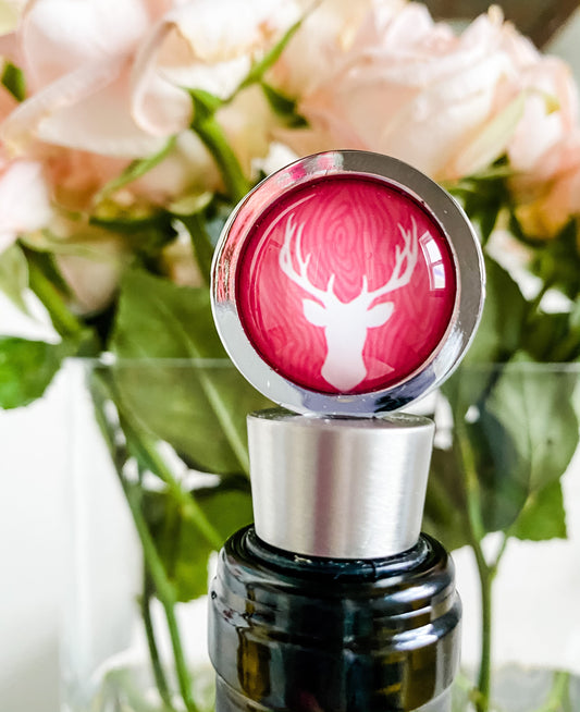 Deer Mount Wine Bottle Stopper, Pink and White Stag Bottle Stopper, Image of Buck Deer, Gift for Hunter, Cute Barware Gift, Gift for Her