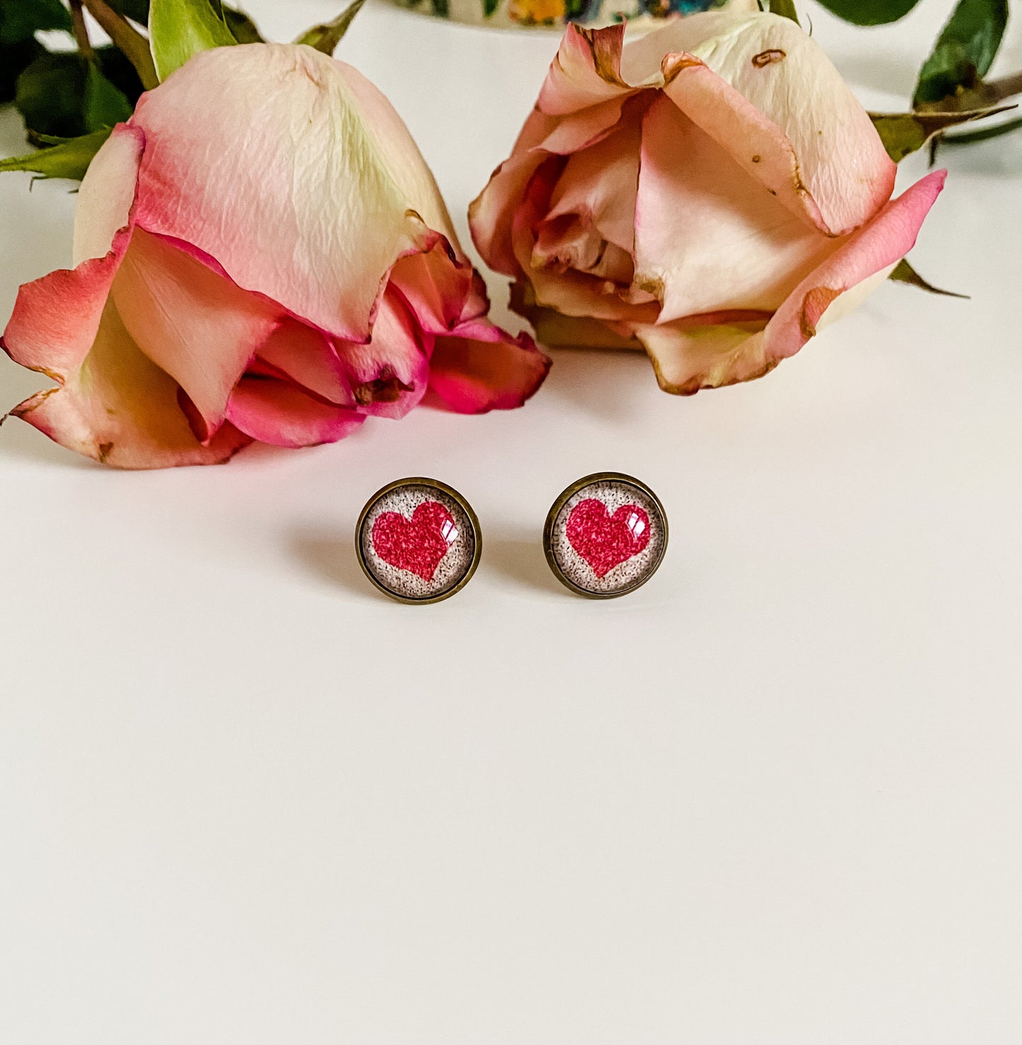 Pink Glitter Heart Stud Earrings, Teacher Earrings, Best Friend Gift Birthday for Her, Cute Heart Earrings, Pink Stud Earrings