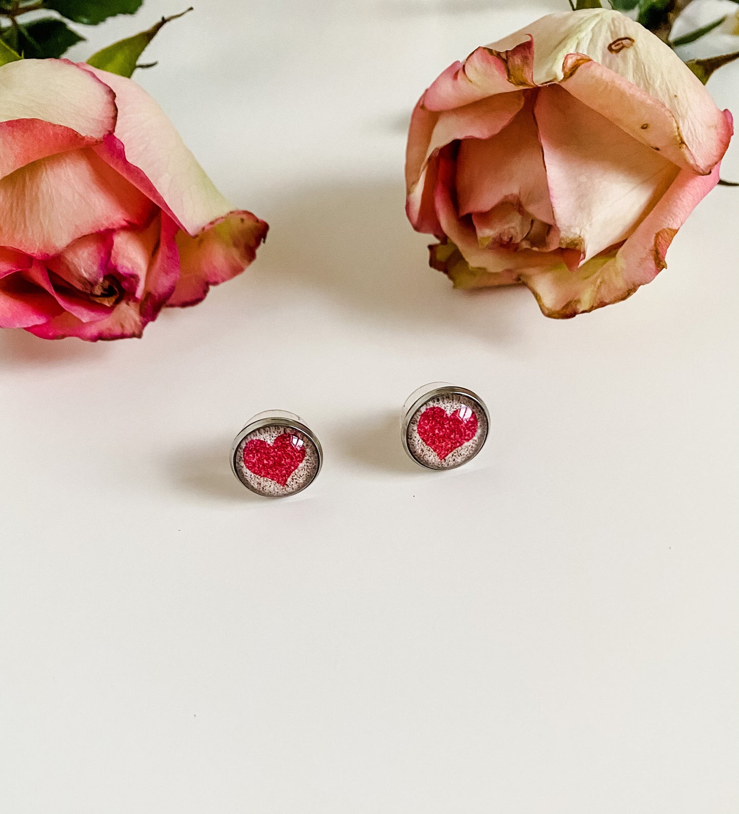 Pink Glitter Heart Stud Earrings, Teacher Earrings, Best Friend Gift Birthday for Her, Cute Heart Earrings, Pink Stud Earrings