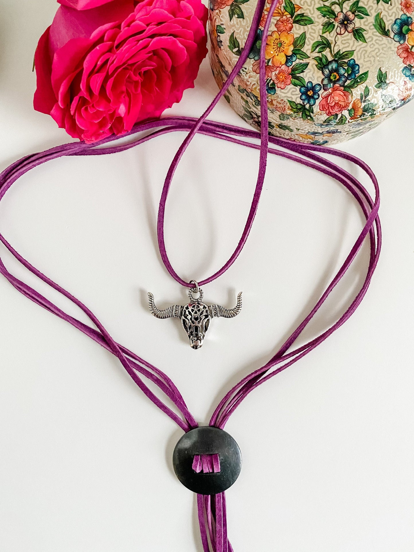 Modern Bolo Necklace Set, Beyoncé Bolo Tie, Western Layered Necklace, Longhorn Necklace, Purple Bolo Necklace, Coastal Cowgirl Jewelry