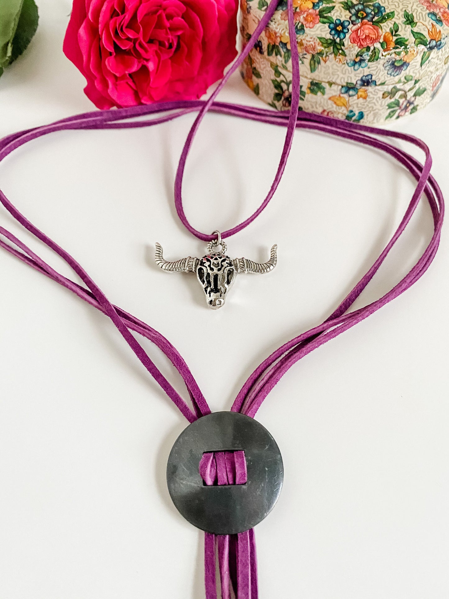 Modern Bolo Necklace Set, Beyoncé Bolo Tie, Western Layered Necklace, Longhorn Necklace, Purple Bolo Necklace, Coastal Cowgirl Jewelry