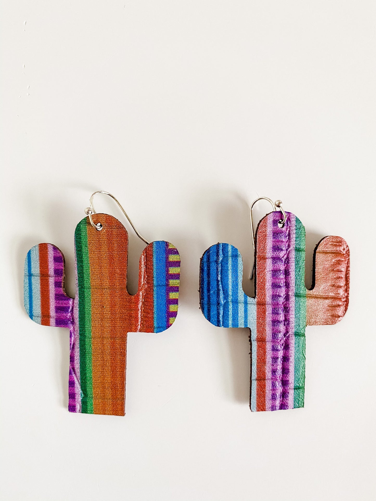 Serape Cactus Earrings, Serape Print Leather Earrings, Cactus Earrings, Southwestern Earrings, Boho Chic Coastal Cowgirl Earrings