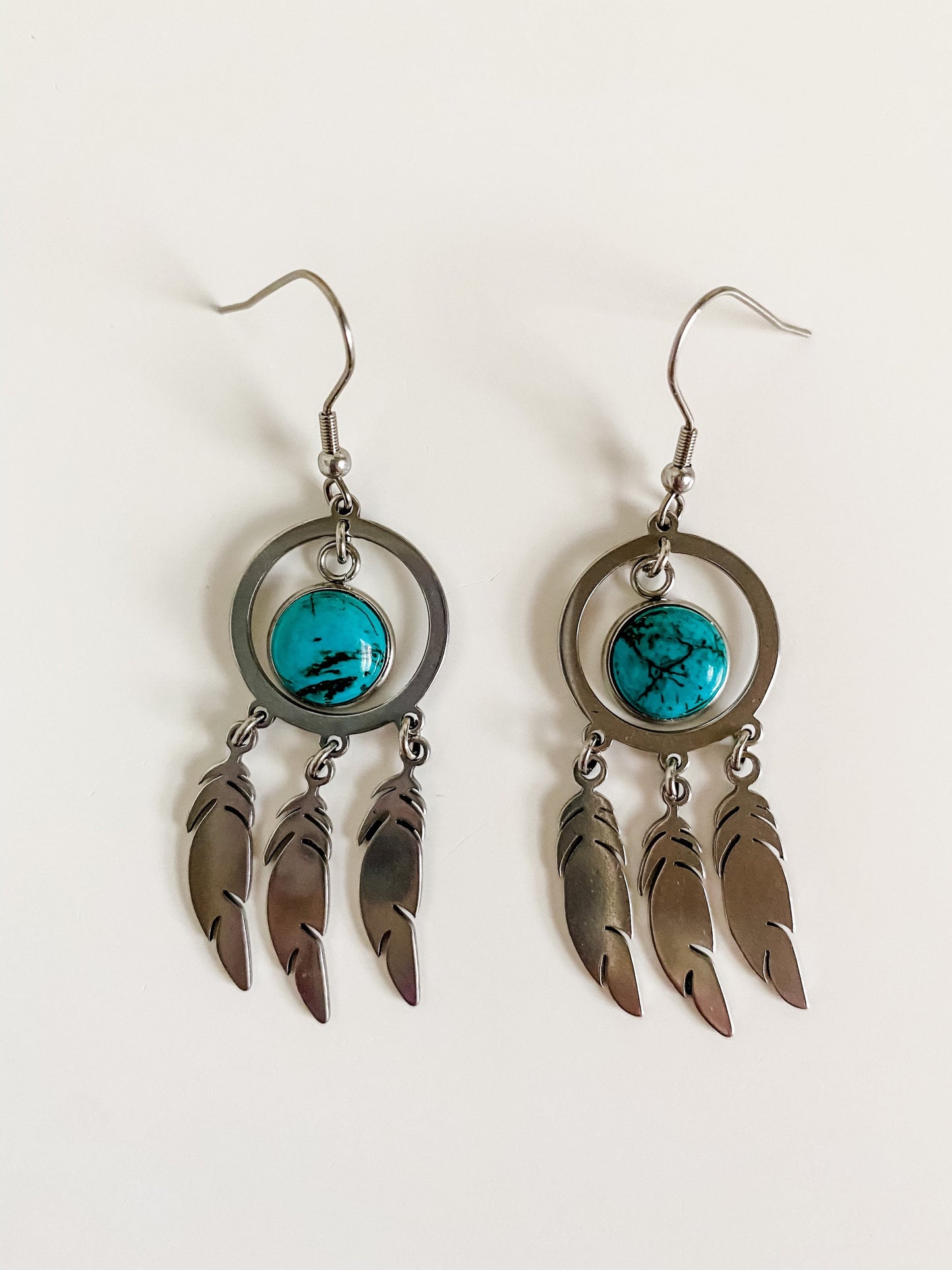 Turquoise Dream Catcher Earrings, Faux Turquoise Dangle Earrings, Southwestern Earrings, Coastal Cowgirl Chic Earrings, Gift for Cowgirl