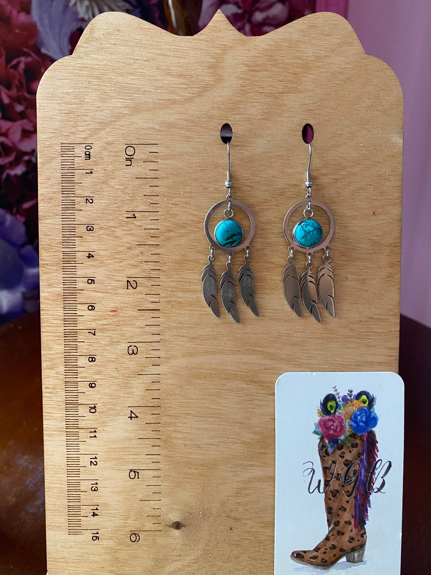 Turquoise Dream Catcher Earrings, Faux Turquoise Dangle Earrings, Southwestern Earrings, Coastal Cowgirl Chic Earrings, Gift for Cowgirl