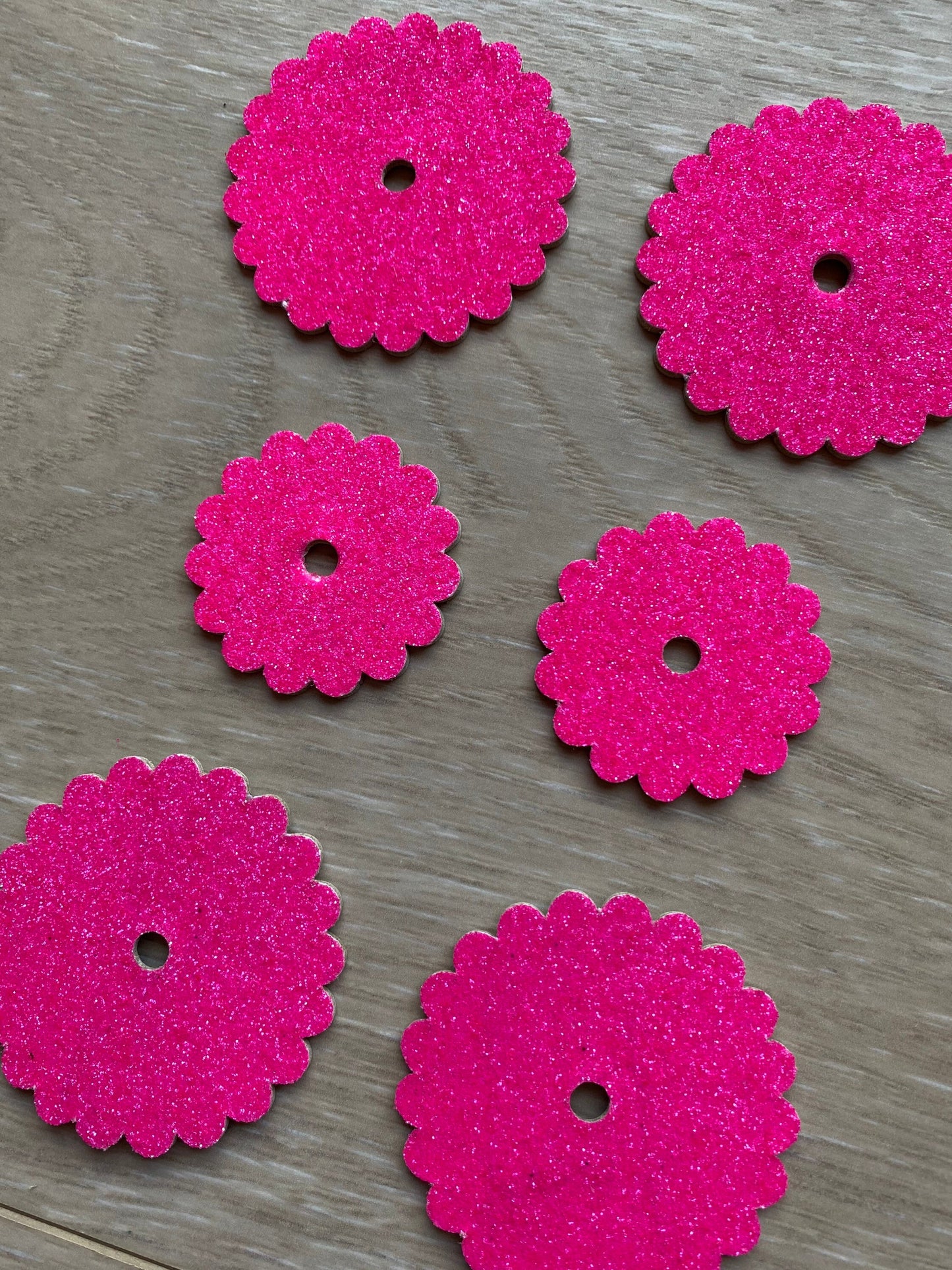 Pink Glitter Leather Rosettes, Hot Pink Glitter Rosettes, Saddle Set Rosettes, set of 6 rosettes, Neon Pink Rosettes, Bling Conchos