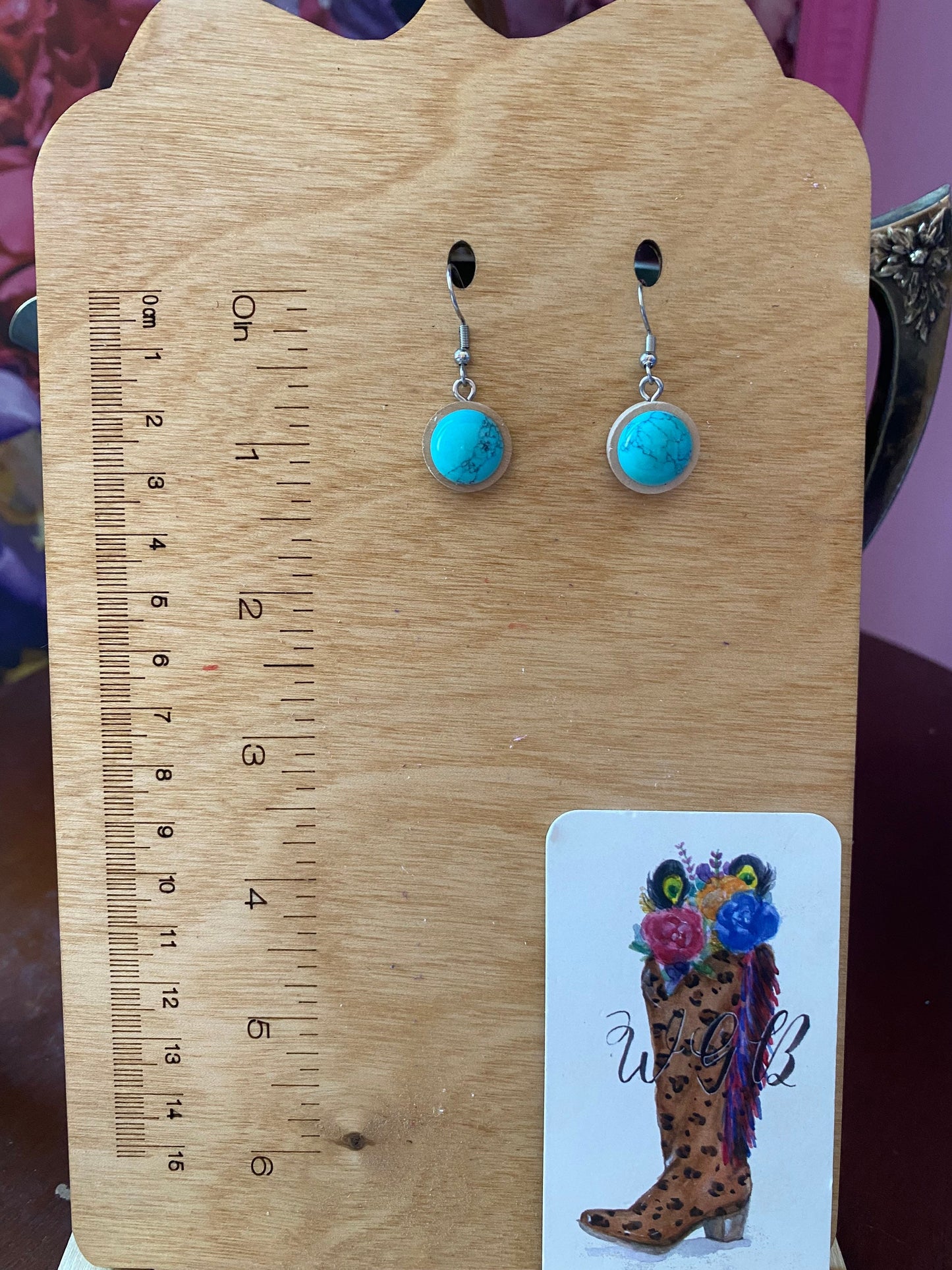 Small Boho Turquoise Dangle Earrings, Simple Turquoise and Wood Earrings, Coastal Cowgirl Boho Wedding Earrings, Cowgirl Gift for Her