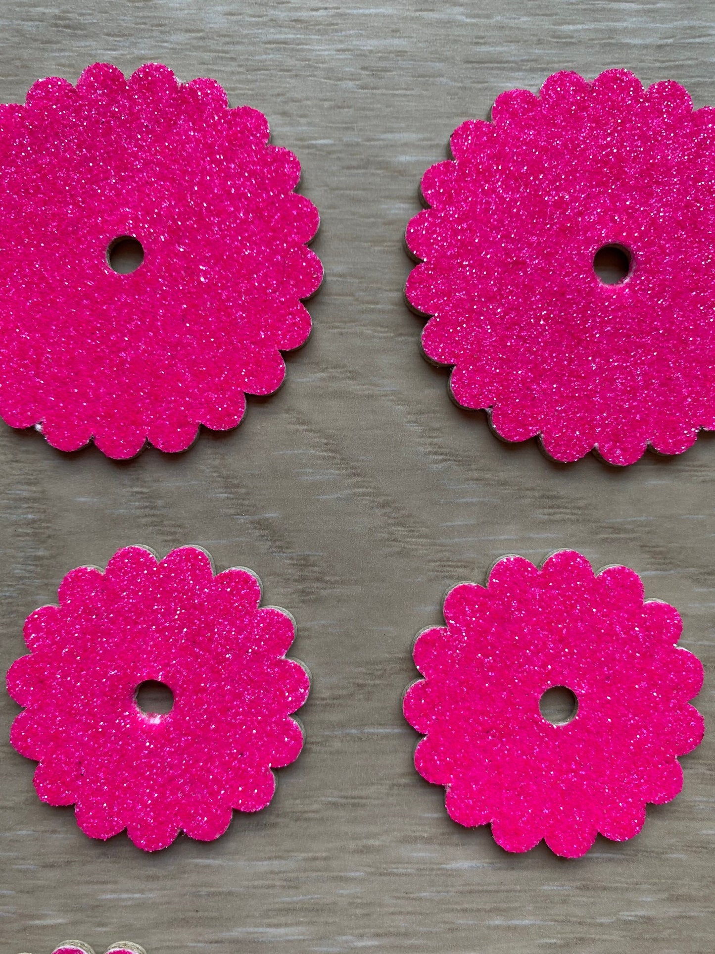 Pink Glitter Leather Rosettes, Hot Pink Glitter Rosettes, Saddle Set Rosettes, set of 6 rosettes, Neon Pink Rosettes, Bling Conchos