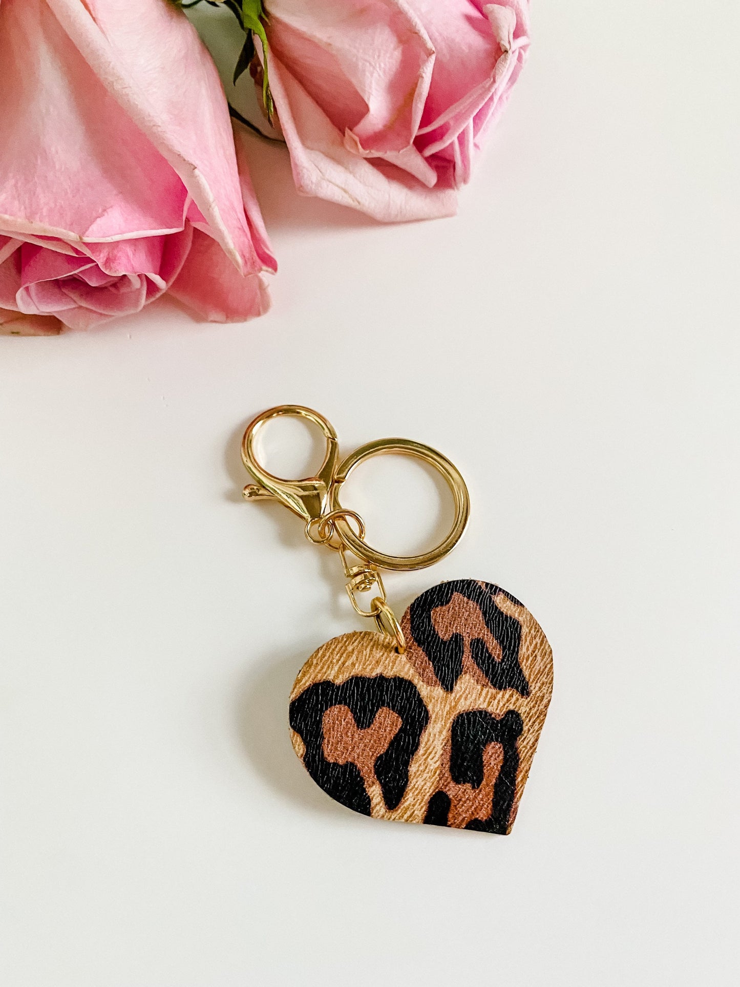 Leopard Print Leather Heart Keychain, Heart Purse Charm, Bag Charm, Purse Charm, Leopard Purse Accessory, choose hardware style and finish