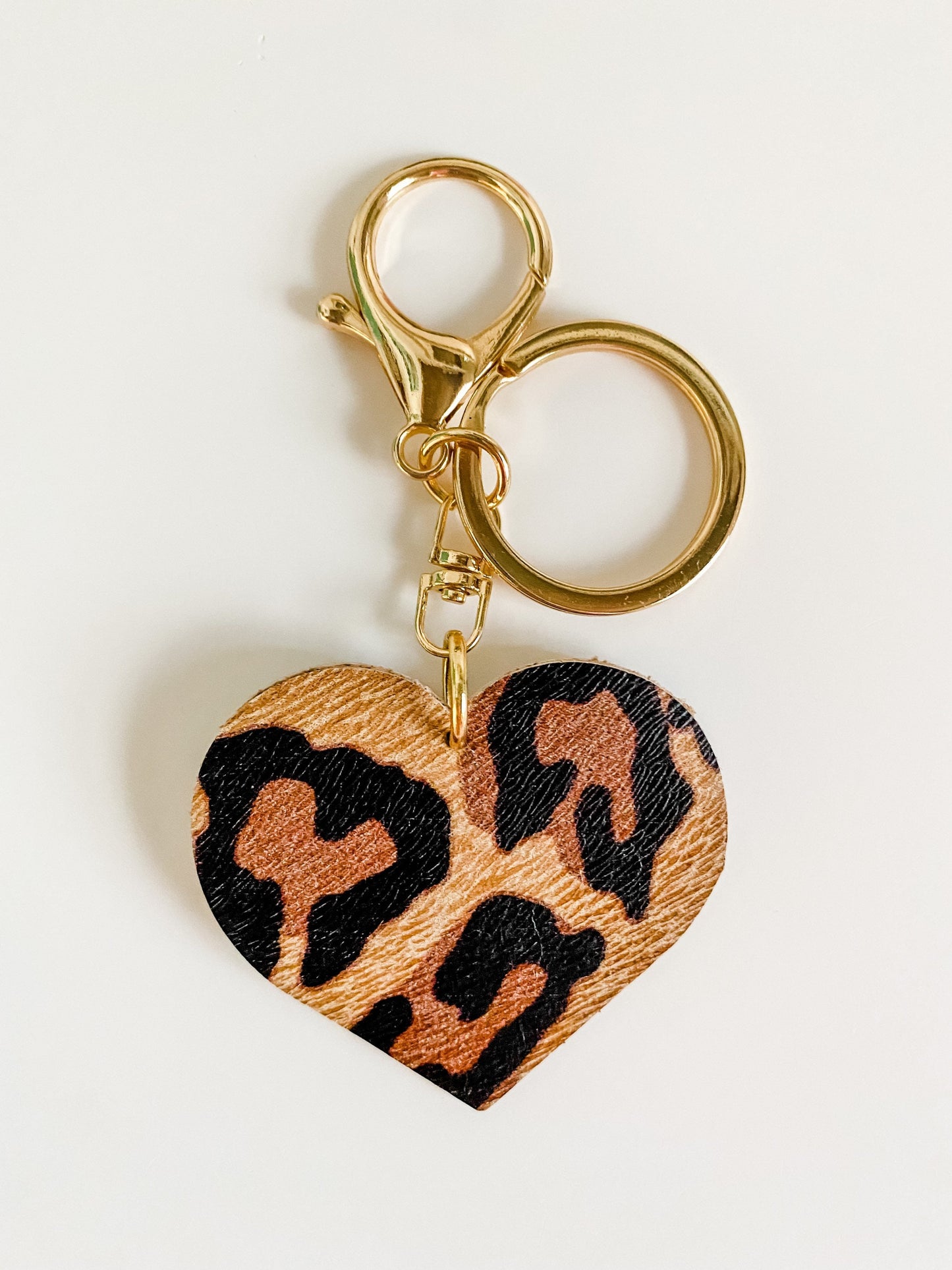 Leopard Print Leather Heart Keychain, Heart Purse Charm, Bag Charm, Purse Charm, Leopard Purse Accessory, choose hardware style and finish