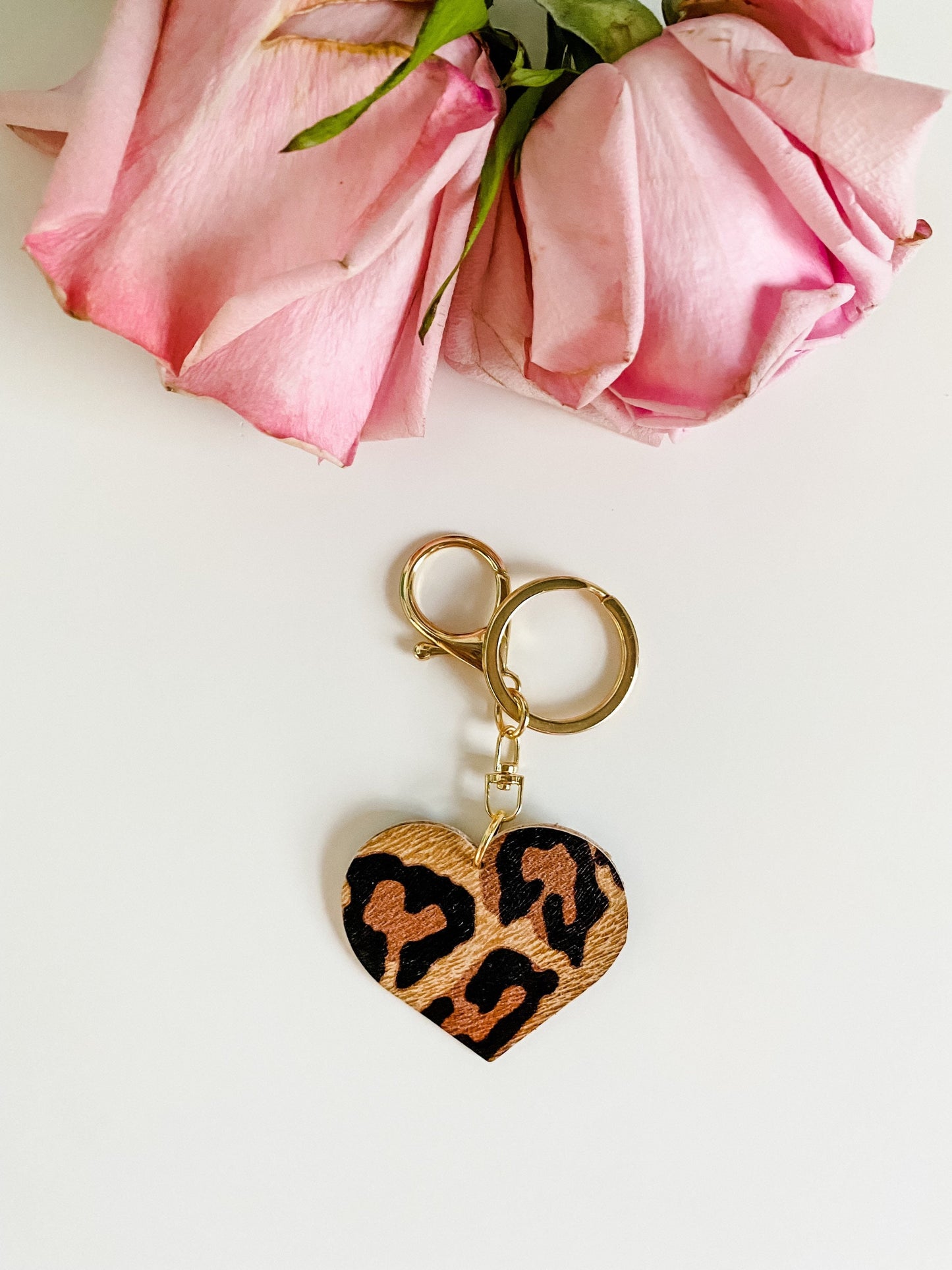 Leopard Print Leather Heart Keychain, Heart Purse Charm, Bag Charm, Purse Charm, Leopard Purse Accessory, choose hardware style and finish