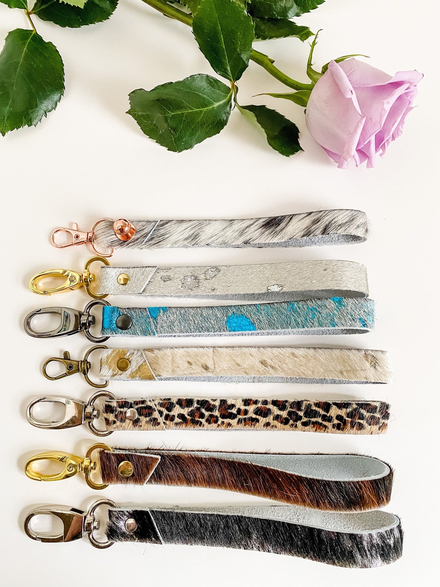 Hair on Hide Wristlet Strap, Wristlet Keychain, Boho Wristlet, Interchangeable Wristlet Strap, Purse Accessory, hide and hardware variety