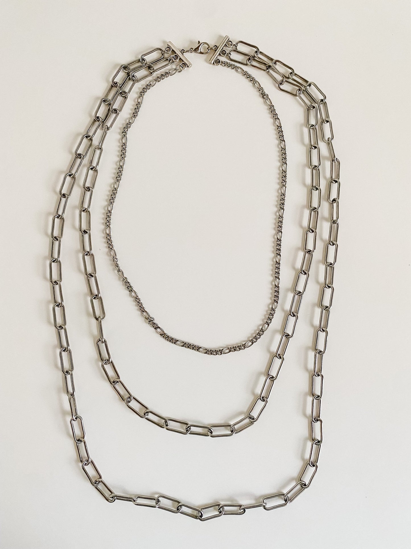 Silver Layered Chain Necklace, Paperclip and Figaro Chain, Paperclip Chain Necklace, Statement Trend Necklace, Elegant and Beautiful