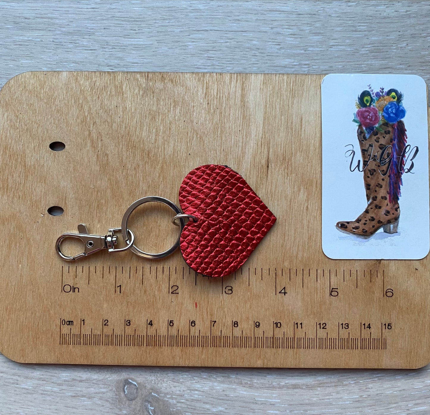 Red Heart Keychain, Shiny Python Embossed Leather, Purse Charm, Red Heart Bag Charm, Leather Keychain, choose clasp style and finish