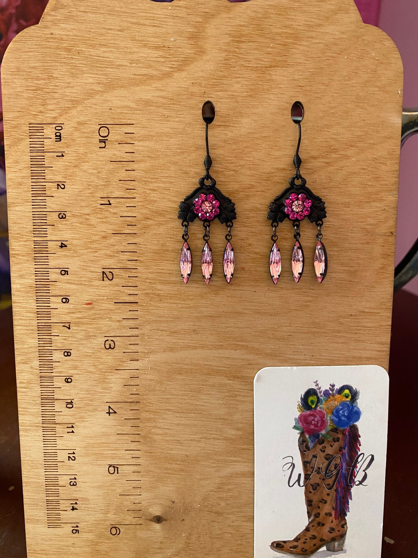 Pink Glam Chandelier Earrings, Rose Pink Austrian Crystal Earrings, Black and Pink Bridal Dangle Earrings, Victorian Coquette Earrings