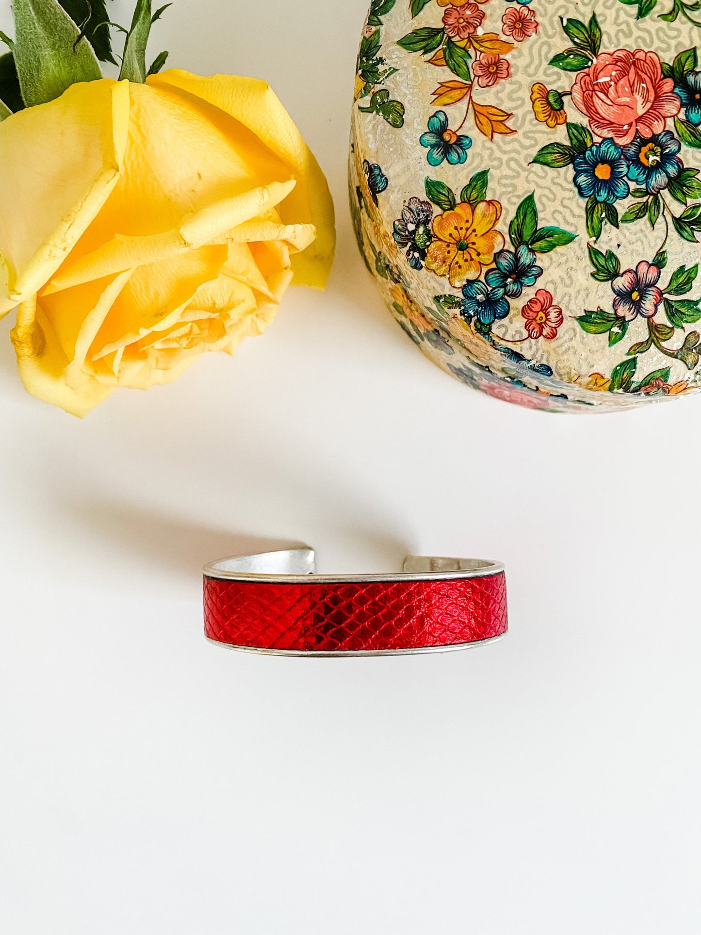 Red Leather Inlay Bracelet, Boho Leather Bangle Bracelet, Leather Cuff Bracelet, Red Python Bracelet, Best Friend Birthday Gift for Her