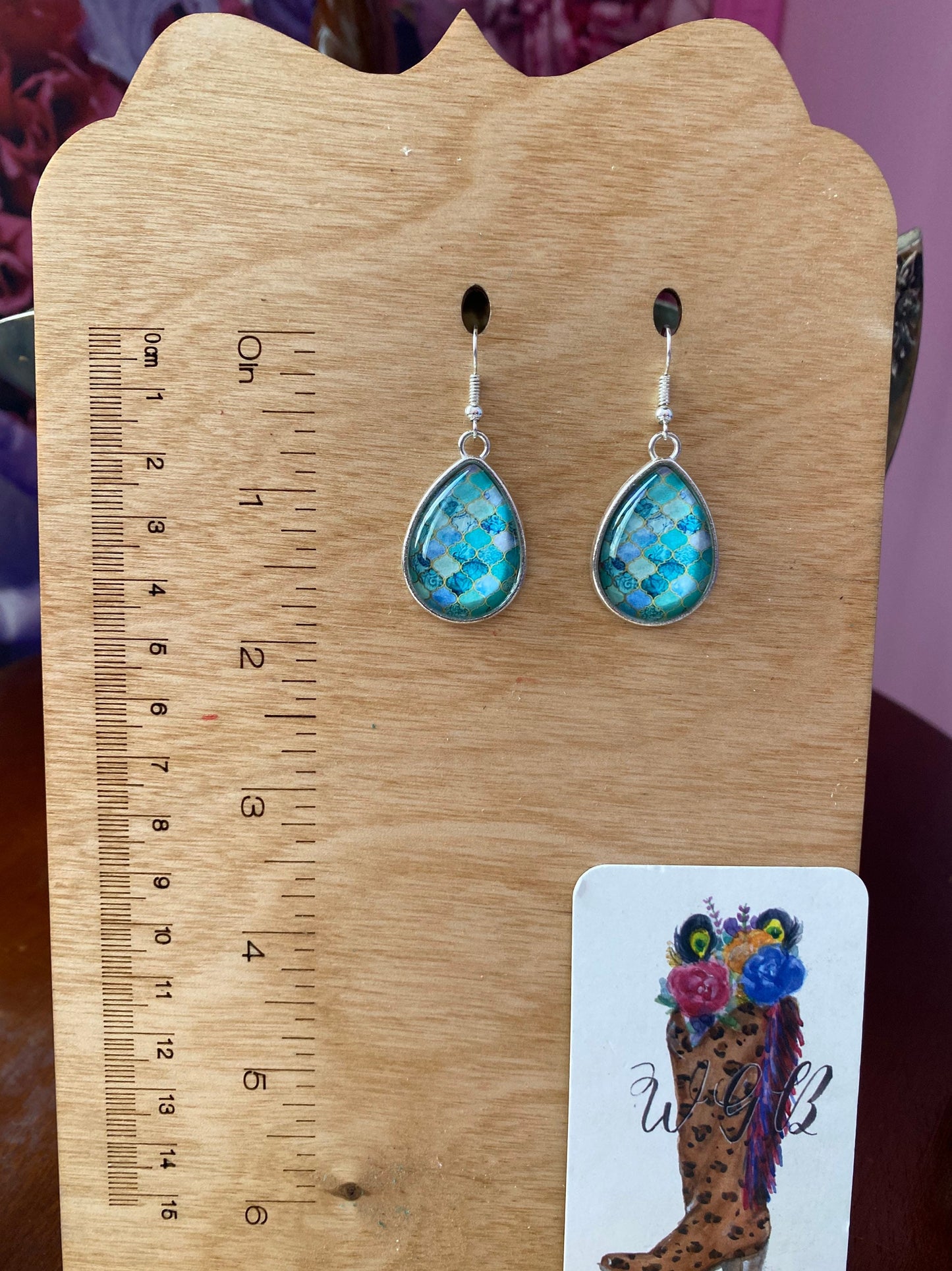 Small Teardrop Earrings in Blues and Greens, Boho Marrakech Earrings, Aqua, Turquoise, Teal, Mint, Silver Earrings, Coastal Earrings