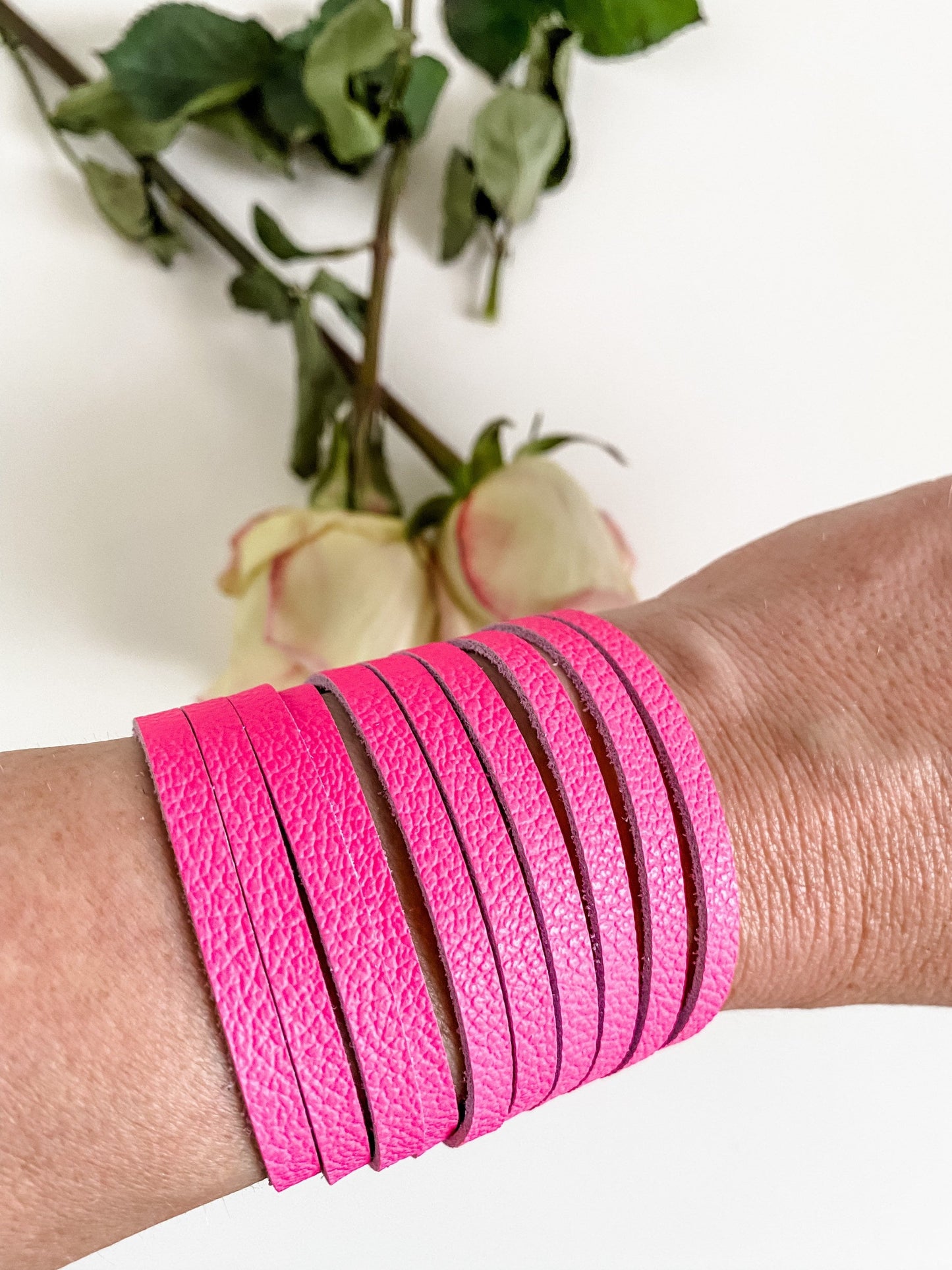 Hot Pink Slice Bracelet, Bright Pink Leather Cuff Bracelet, Statement Bracelet, Adjustable Bracelet, Silver Snap Closure