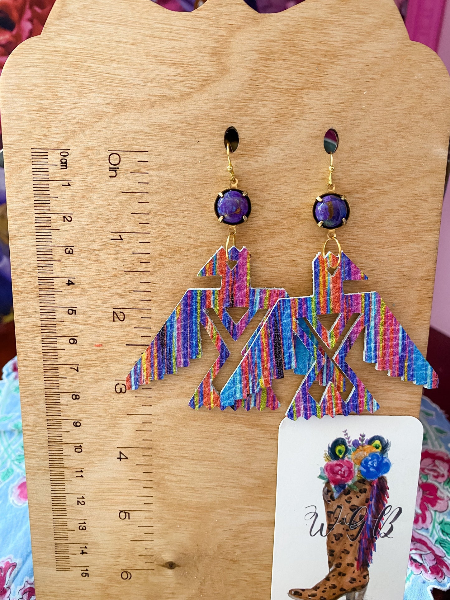 Thunderbird Earrings with Natural Purple Turquoise Stones, Coastal Cowgirl Earrings, Phoenix Bird Earrings, Boho Southwestern Earrings