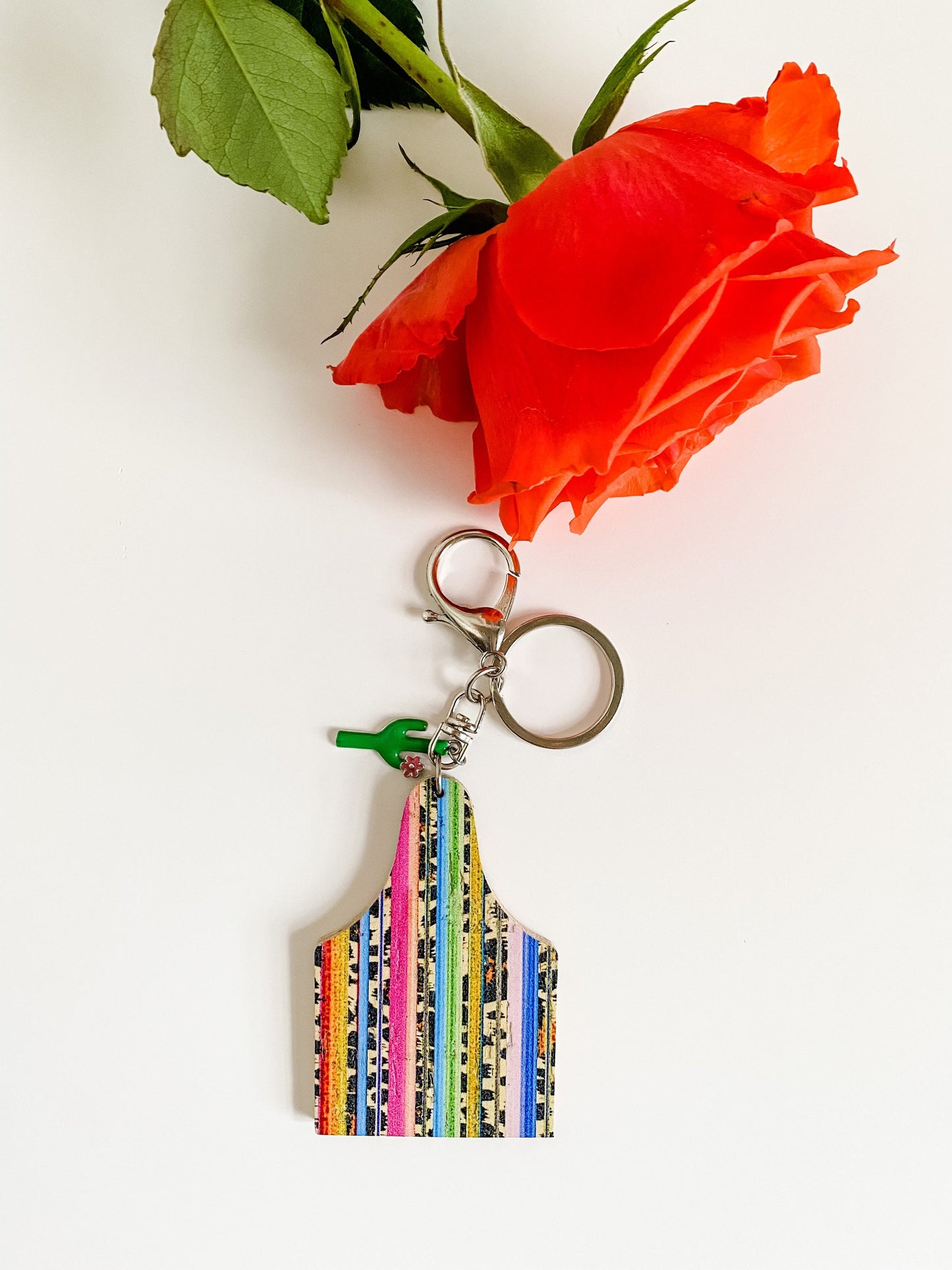 Cow Ear Tag Keychain, Cattle Tag Keychain, Saddle Charm, Western Purse Charm, Western Keychain, Coastal Cowgirl Serape Leopard Keychain