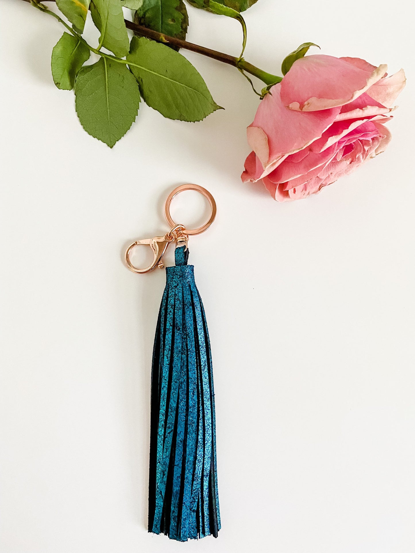 Metallic Leather Tassel, Metallic Teal Crackle on Black Suede, Purse Tassel, Fringe Tassel, Saddle Charm, Choose Hardware Style and Finish