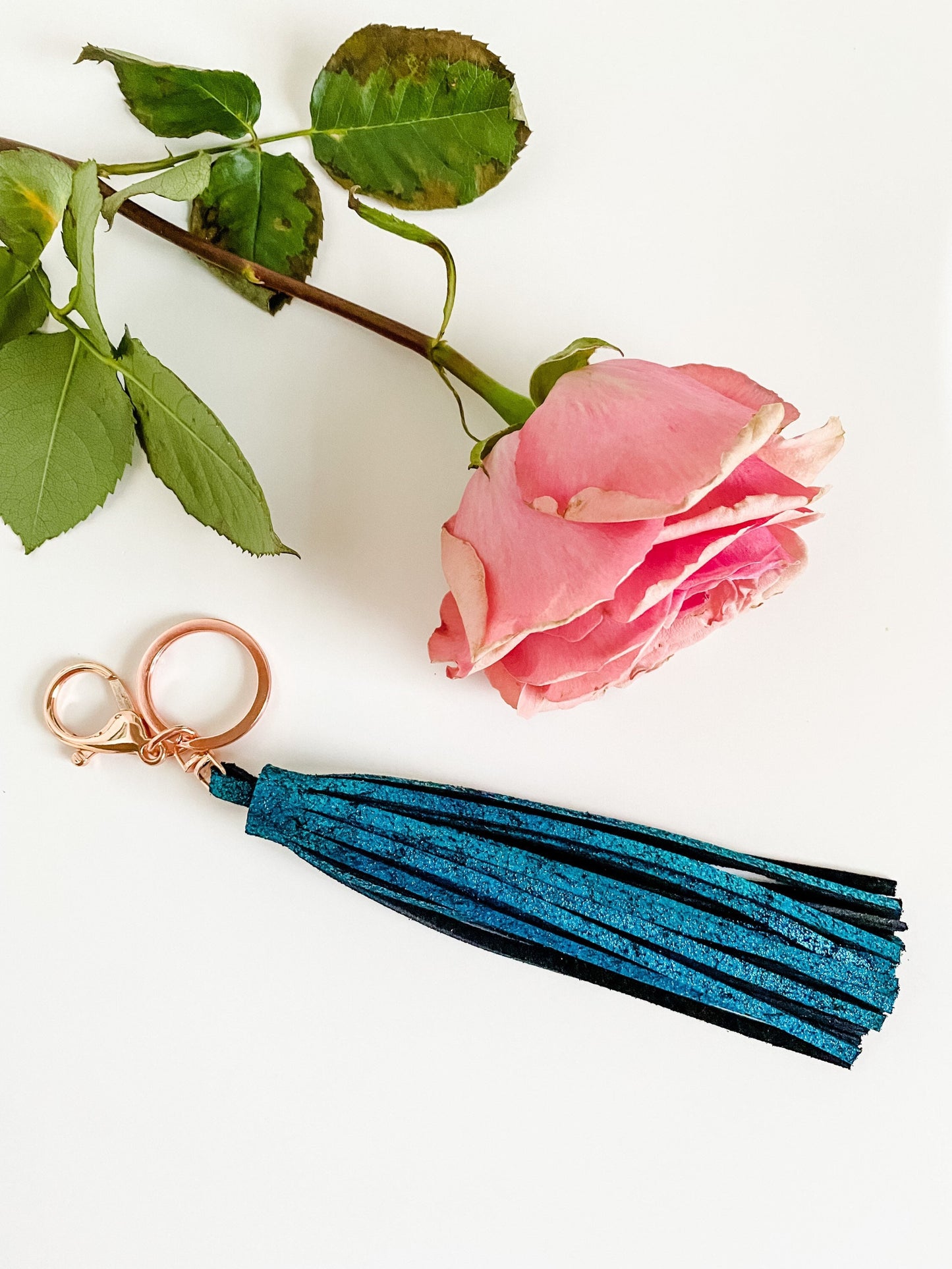 Metallic Leather Tassel, Metallic Teal Crackle on Black Suede, Purse Tassel, Fringe Tassel, Saddle Charm, Choose Hardware Style and Finish