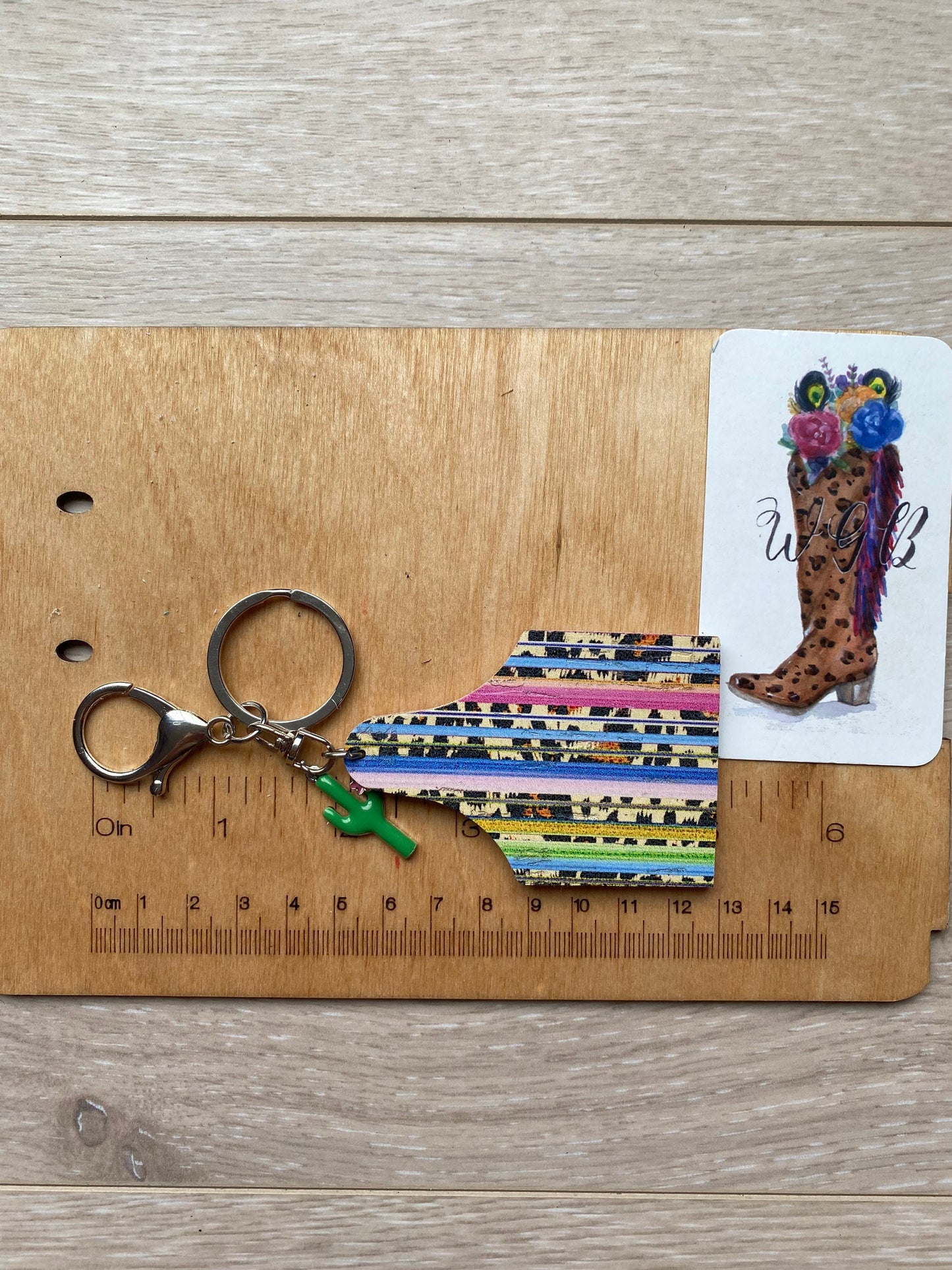 Cow Ear Tag Keychain, Cattle Tag Keychain, Saddle Charm, Western Purse Charm, Western Keychain, Coastal Cowgirl Serape Leopard Keychain