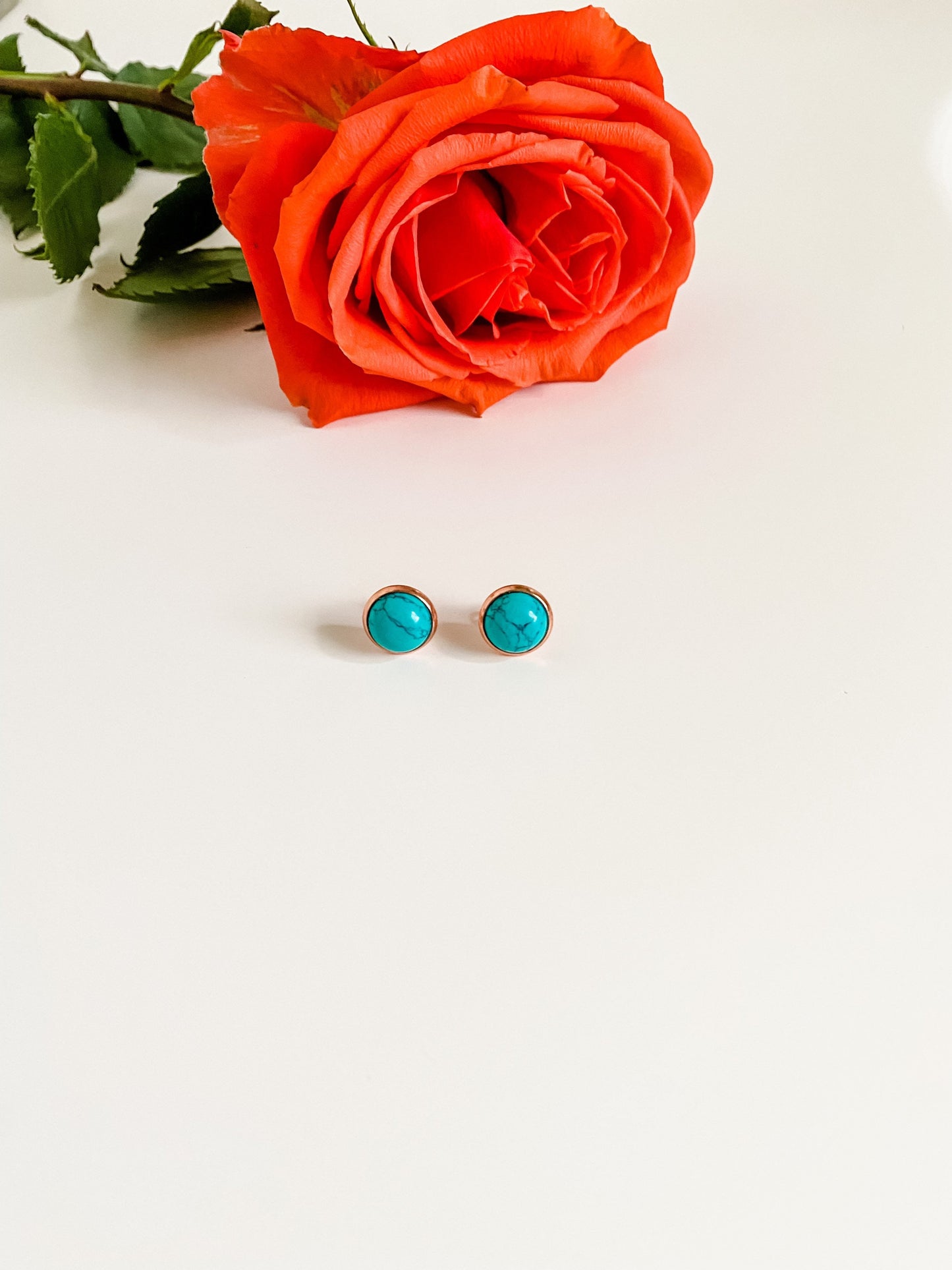 Genuine Turquoise Stud Earrings, Rose Gold Stud Earrings, Boho Chic Turquoise Earrings, Coastal Cowgirl Earrings, Gift for Cowgirl