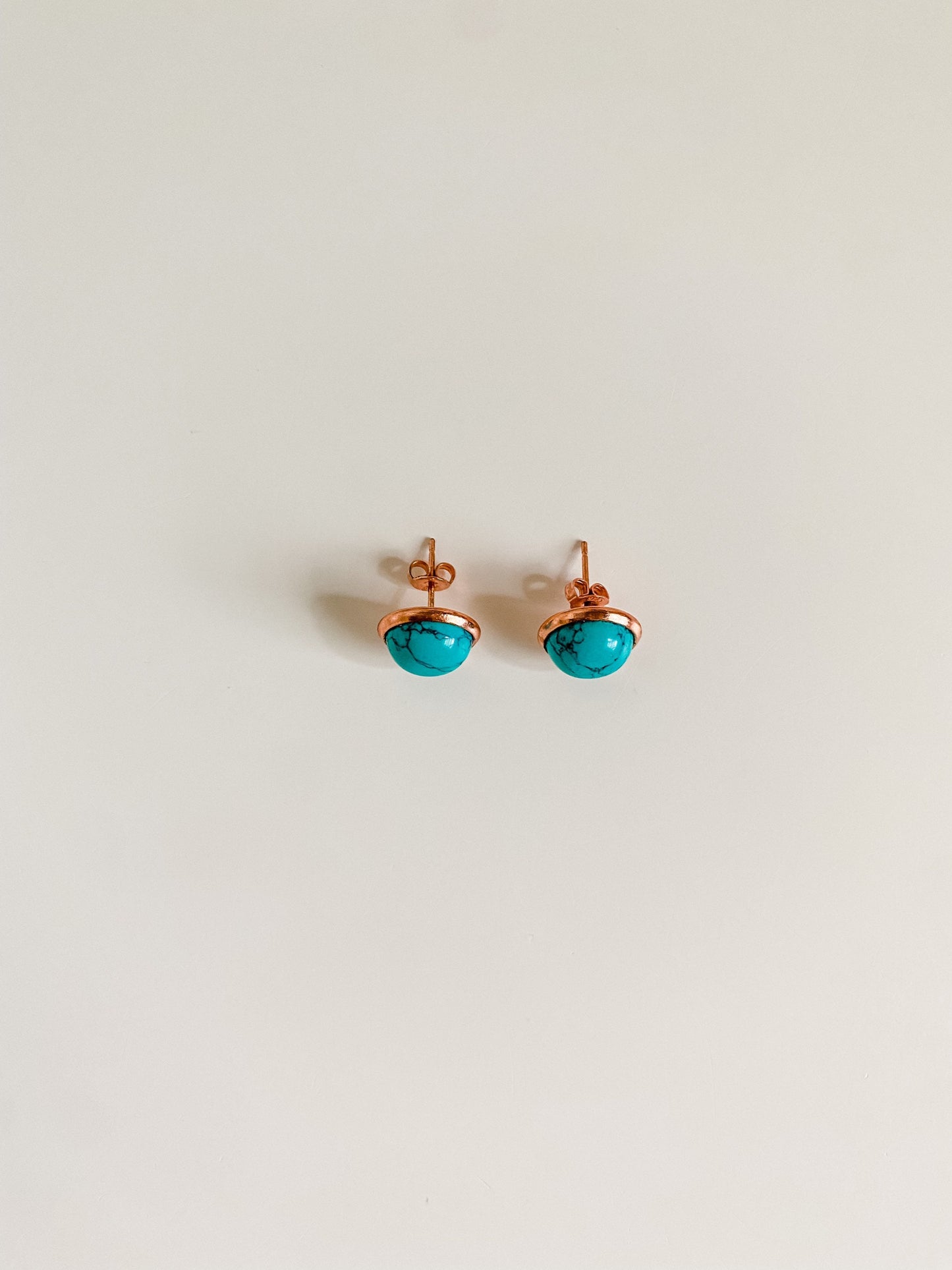 Genuine Turquoise Stud Earrings, Rose Gold Stud Earrings, Boho Chic Turquoise Earrings, Coastal Cowgirl Earrings, Gift for Cowgirl