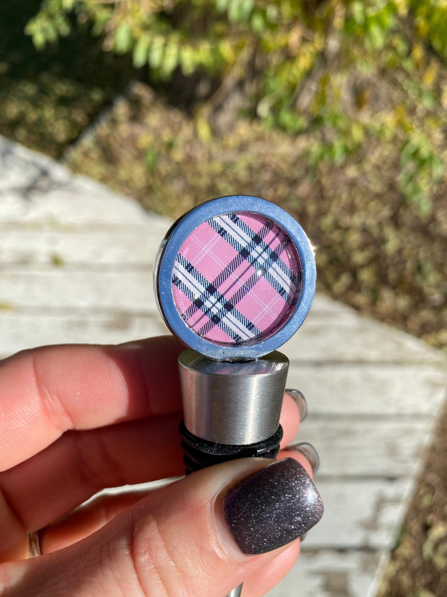 Pink & Black Tartan Plaid Wine Bottle Stopper, Pink Plaid Pattern, Gift for Wine Drinker, Unique Barware, Gift for Woman Who Has Everything