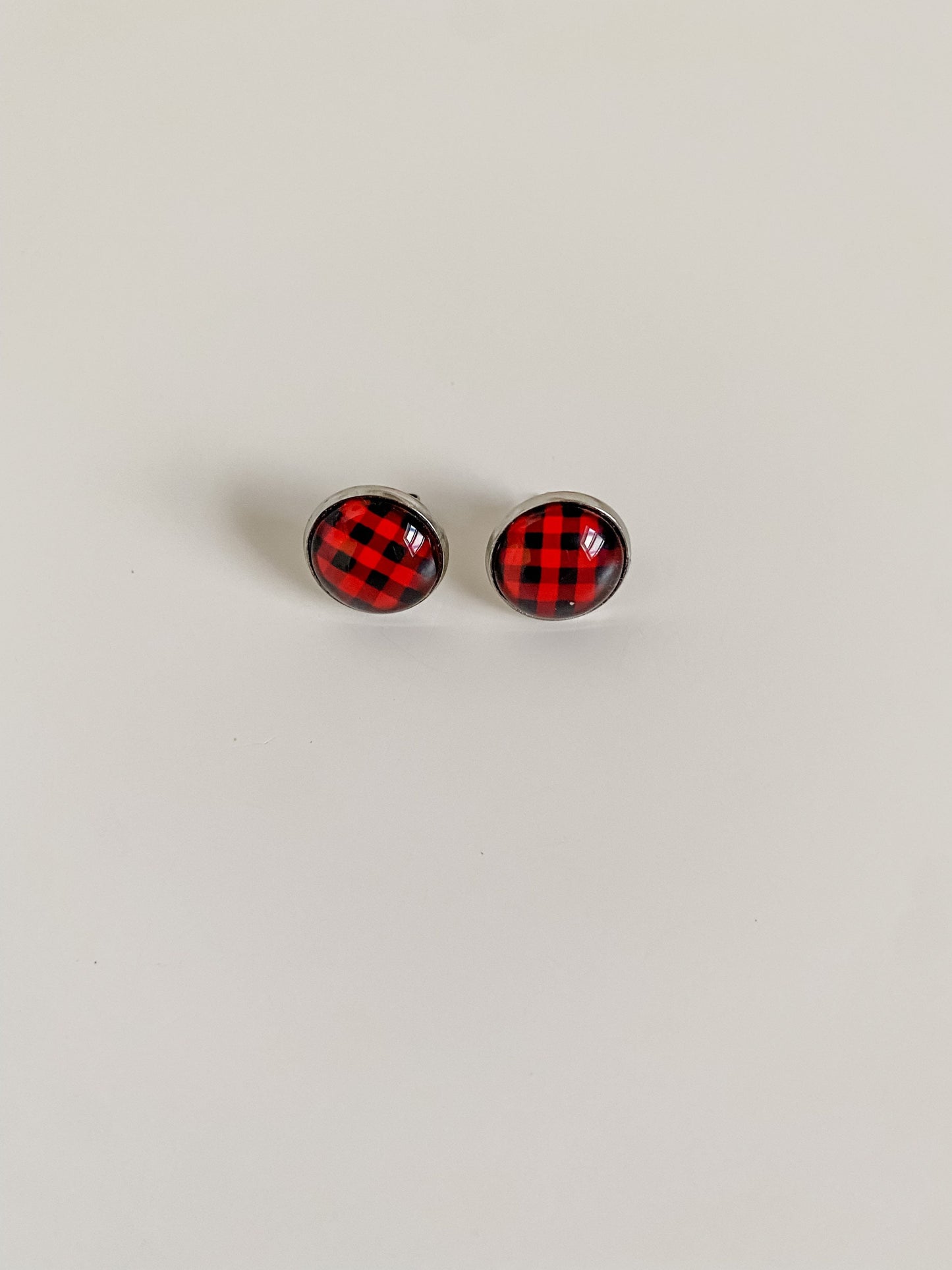 Buffalo Plaid Stud Earrings, Red and Black Plaid Earrings, Boho Buffalo Check Earrings, Gift for Teacher, Best Friend Gift for Her