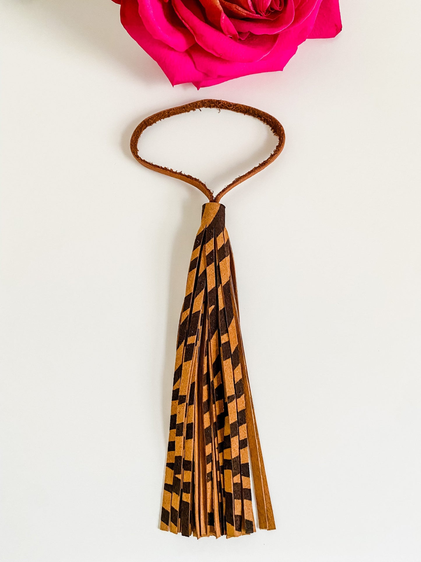 Leather Purse Tassel with Loop, Tiger Stripe Suede Tassel, Leather Tassel, Camel Tassel, Tie On Fringe Tassel, Purse Charm Bag Flair