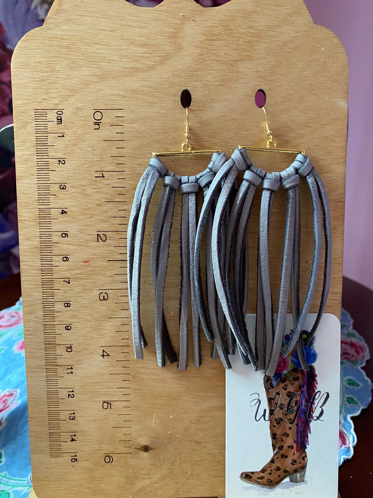 Gray Deerskin Fringe Earrings, Gold Semicircle Hoops with Leather Fringe, Boho Chic Handmade Earrings, Western Earrings, Festival Earrings