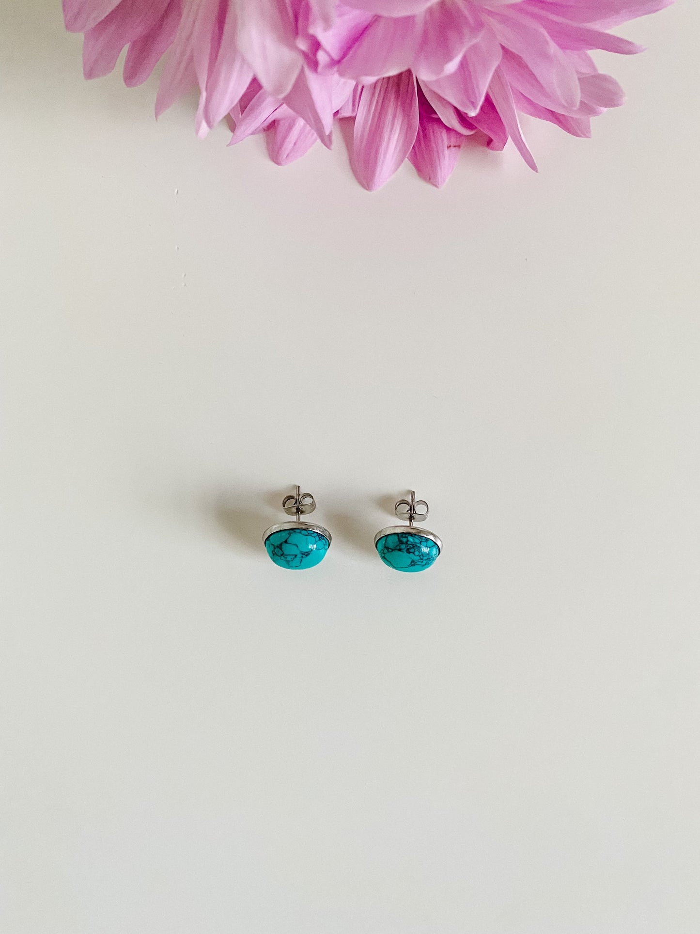 Genuine Turquoise Stud Earrings, Natural Turquoise Gemstone Earrings, Boho Silver Post Earrings, 12mm Stud Earrings, Coastal Cowgirl Chic