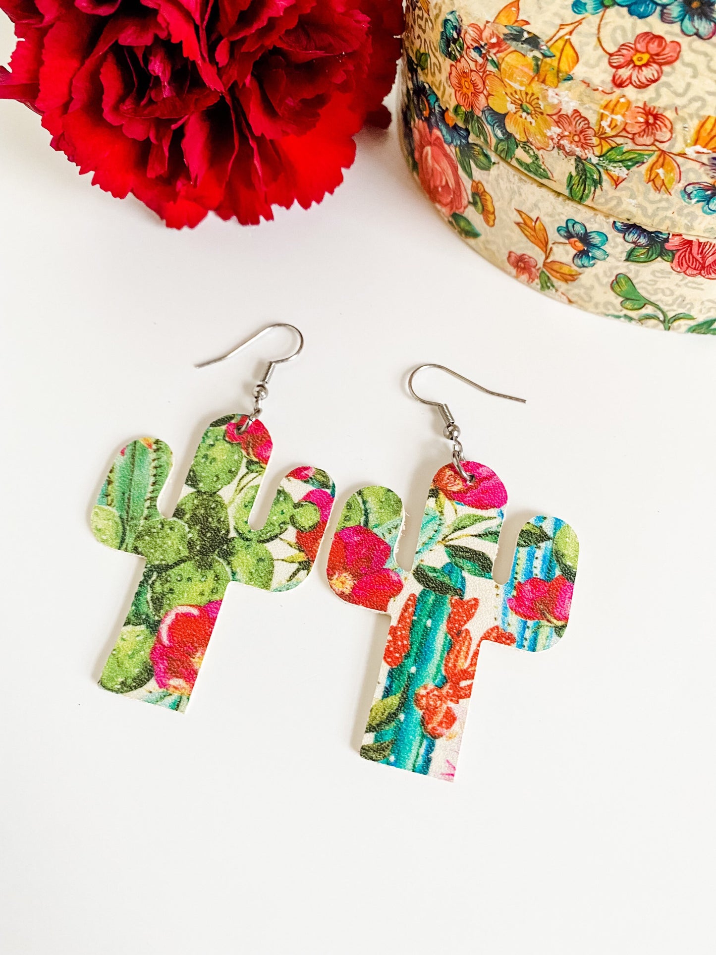 Cactus Print Cactus Earrings, Western Earrings, Coastal Cowgirl Chic Earrings, Southwestern Earrings, Cactus Gift for Cowgirl