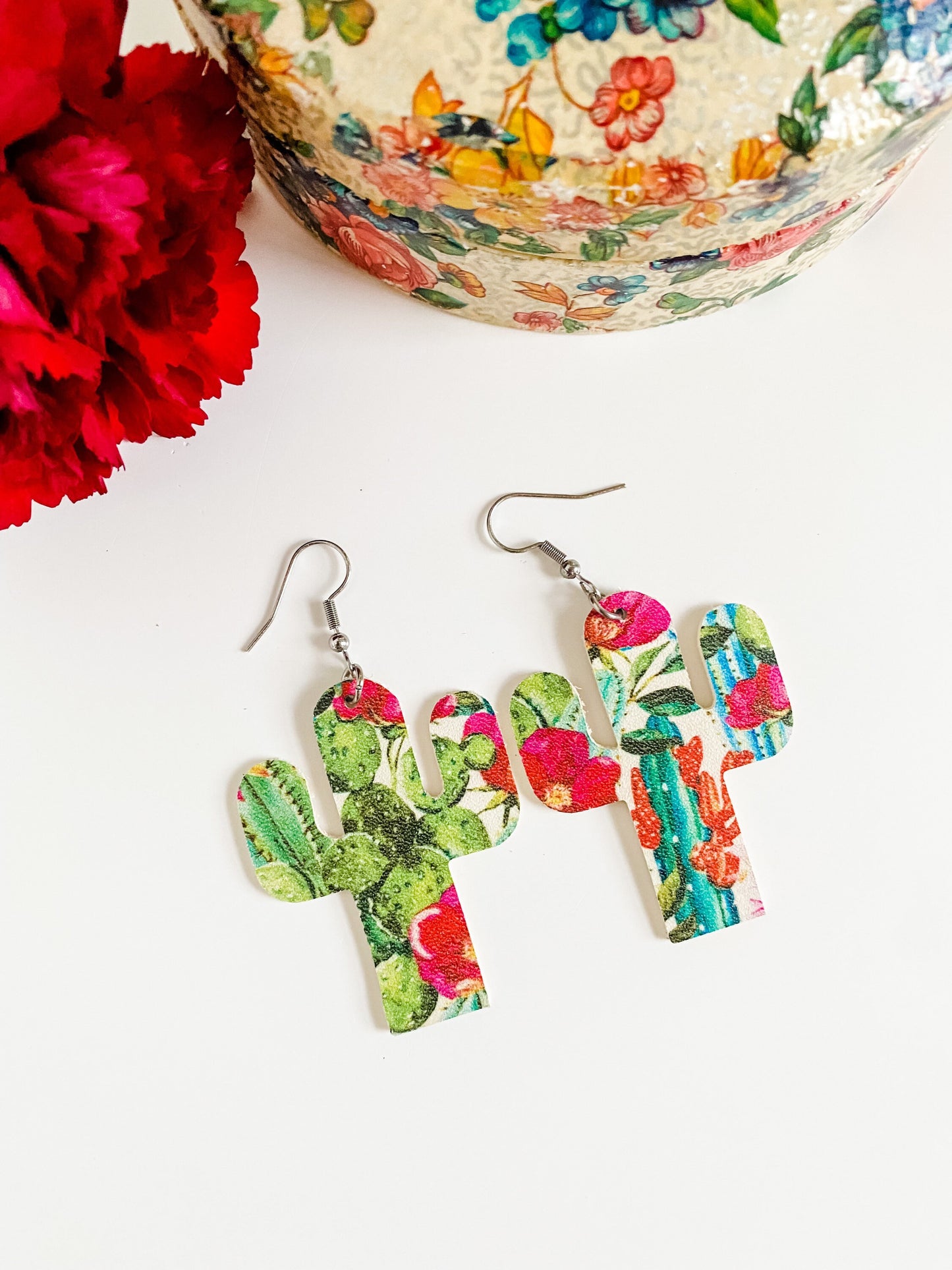 Cactus Print Cactus Earrings, Western Earrings, Coastal Cowgirl Chic Earrings, Southwestern Earrings, Cactus Gift for Cowgirl