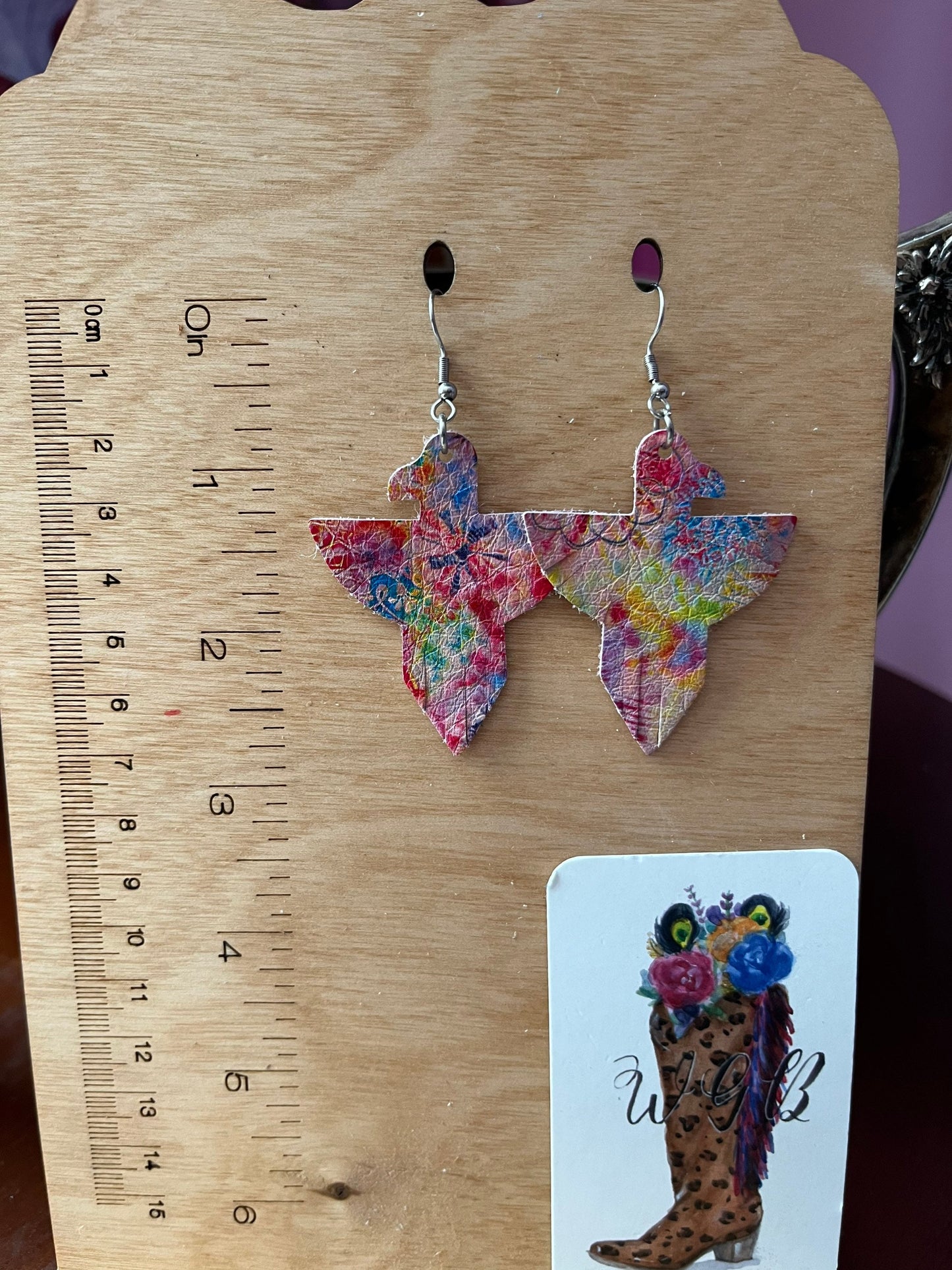 Boho Thunderbird Earrings, Tie Dye Mandala Leather, Phoenix Bird Earrings, Vibrant Coastal Cowgirl Earrings, Western Chic Earrings