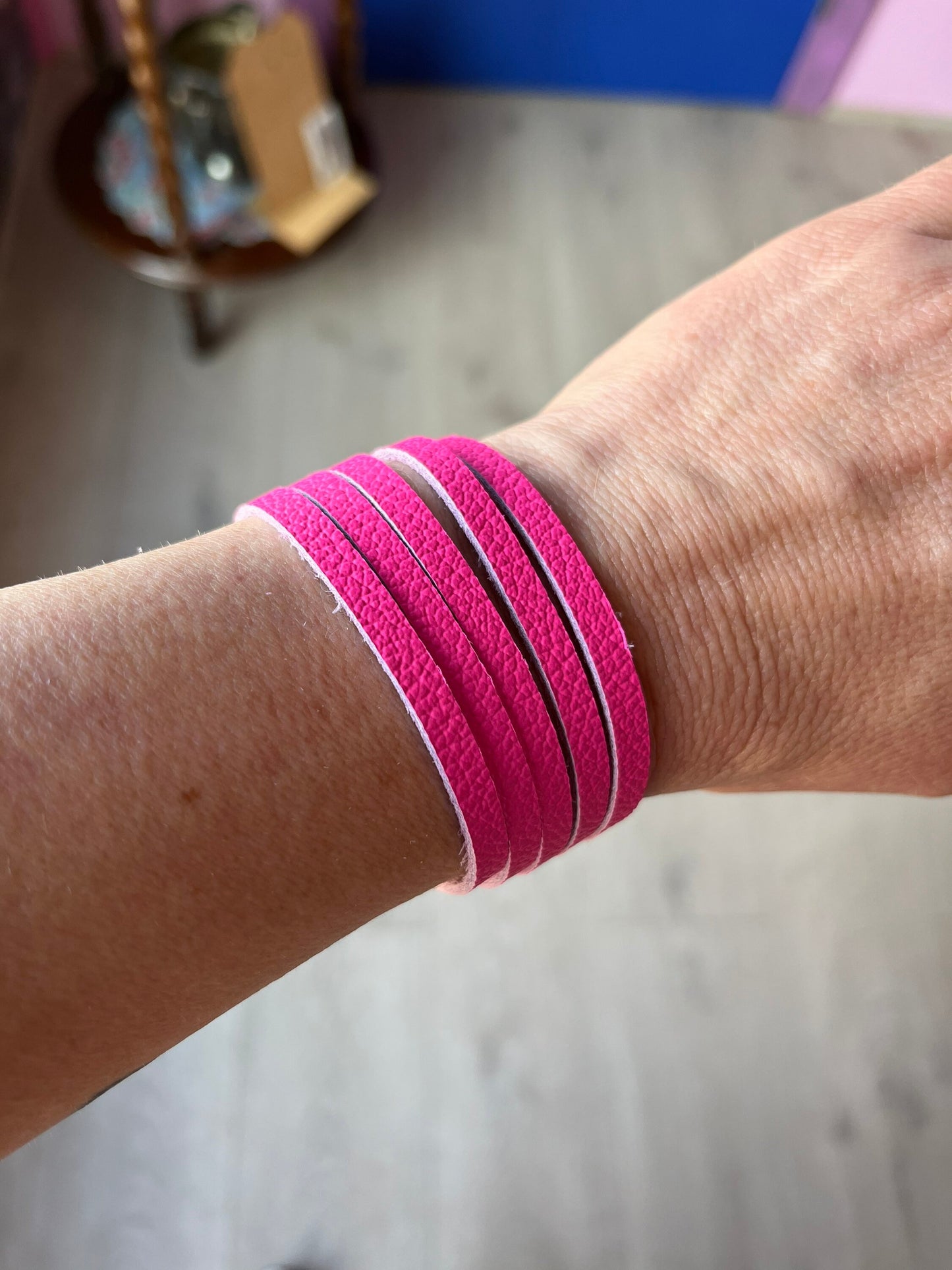 Hot Pink Slice Bracelet, Bright Pink Leather Cuff Bracelet, Statement Bracelet, Adjustable Bracelet, Silver Snap Closure