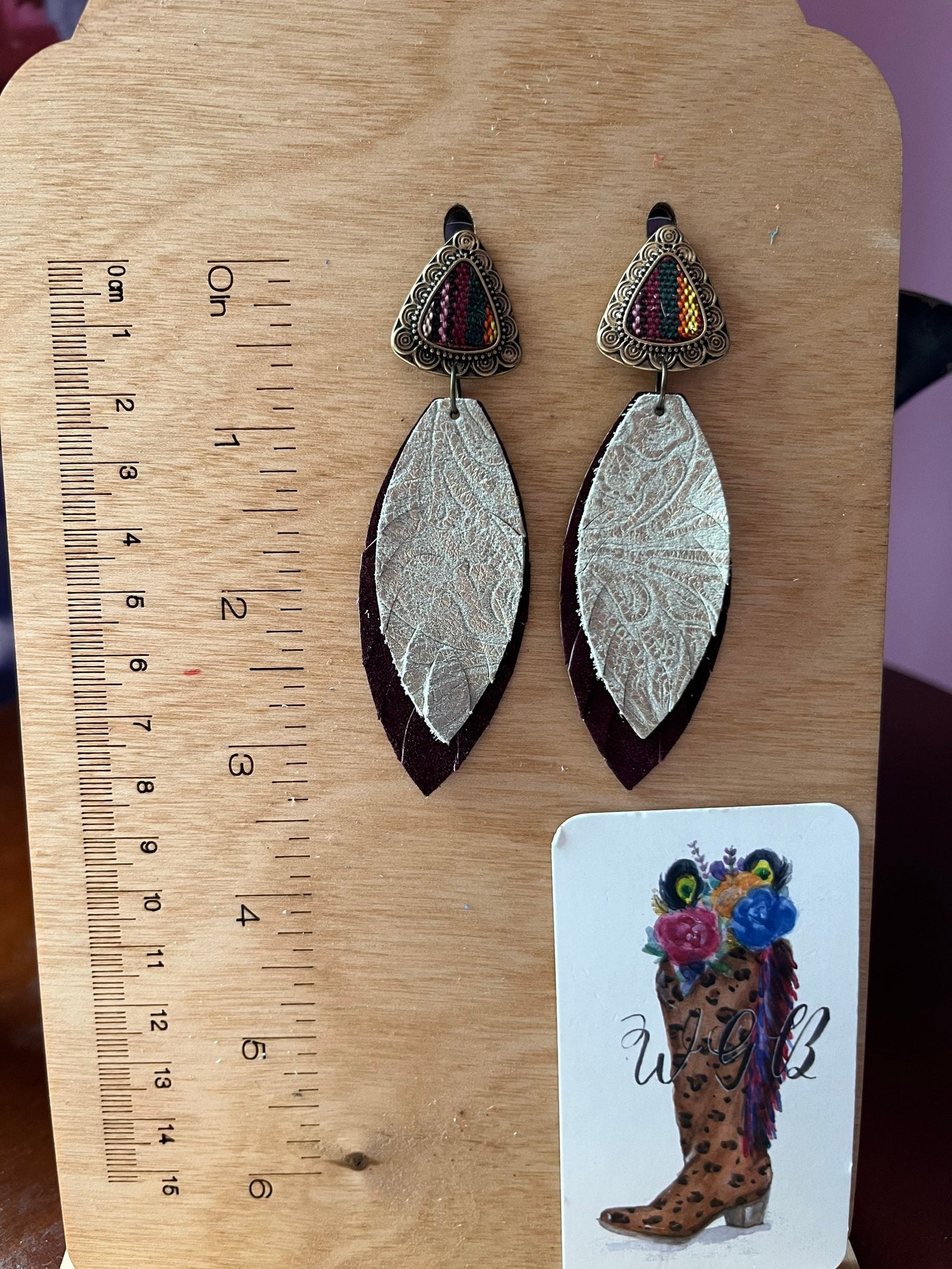 Western Retro Inspired Earrings, Feather Earrings, Maroon Earrings, Cream Earrings, Boho Tribal Chic Earrings, Coastal Cowgirl Earrings