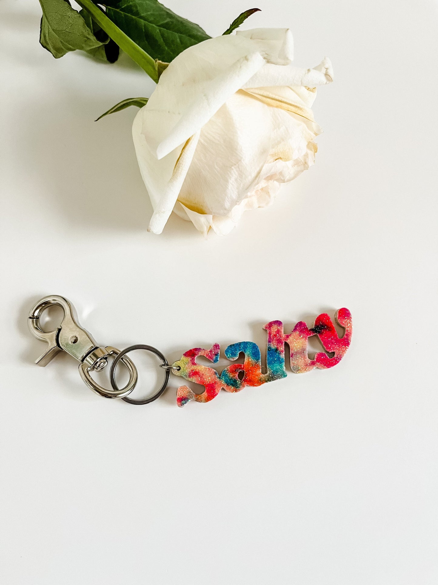 Salty Saddle Charm, Tie Die Glitter Keychain, Salty Keychain Charm, Bling for Horse Tack, Backpack Charm, Purse Charm Bag Flair, Quirky Gift