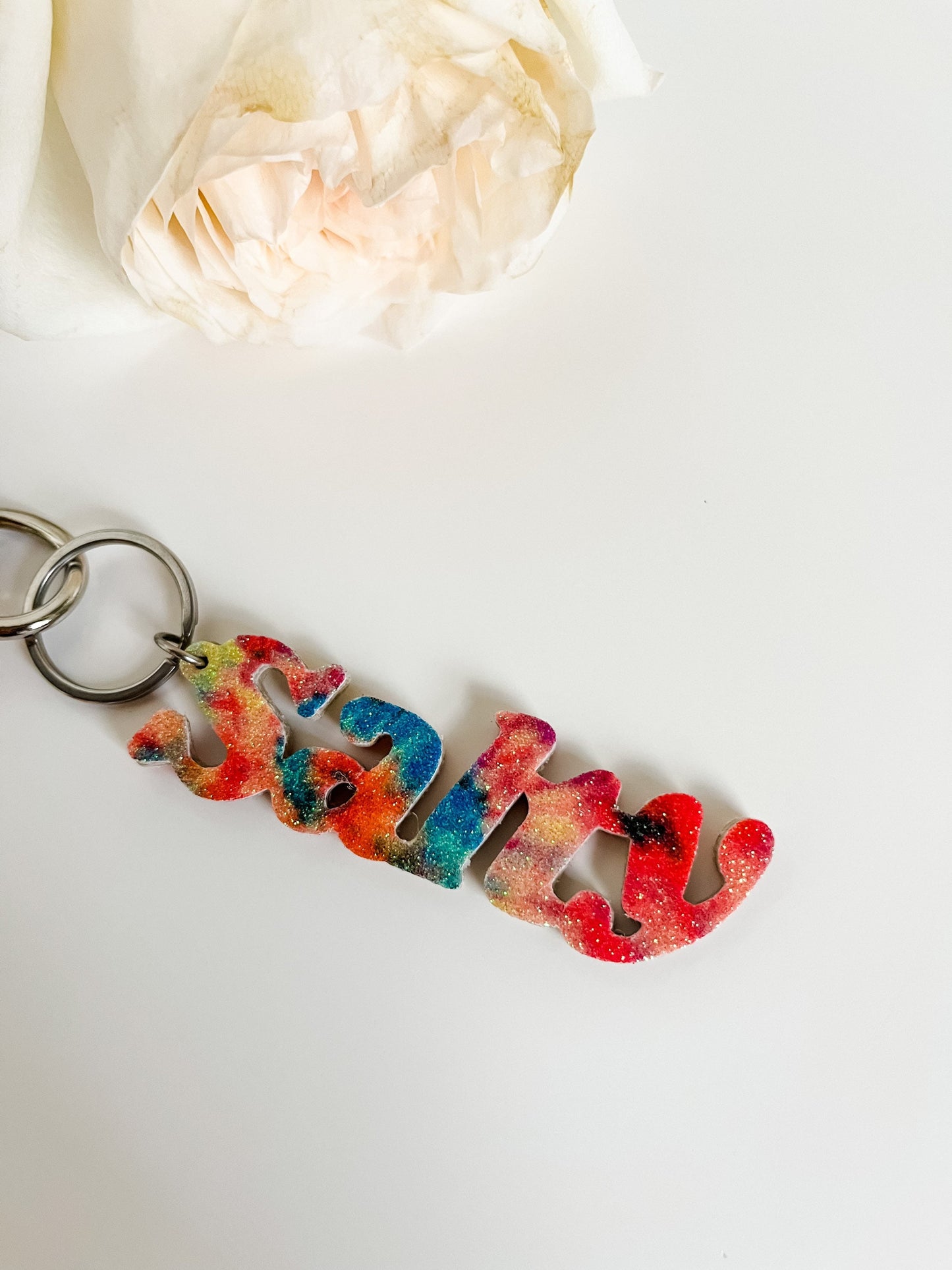 Salty Saddle Charm, Tie Die Glitter Keychain, Salty Keychain Charm, Bling for Horse Tack, Backpack Charm, Purse Charm Bag Flair, Quirky Gift