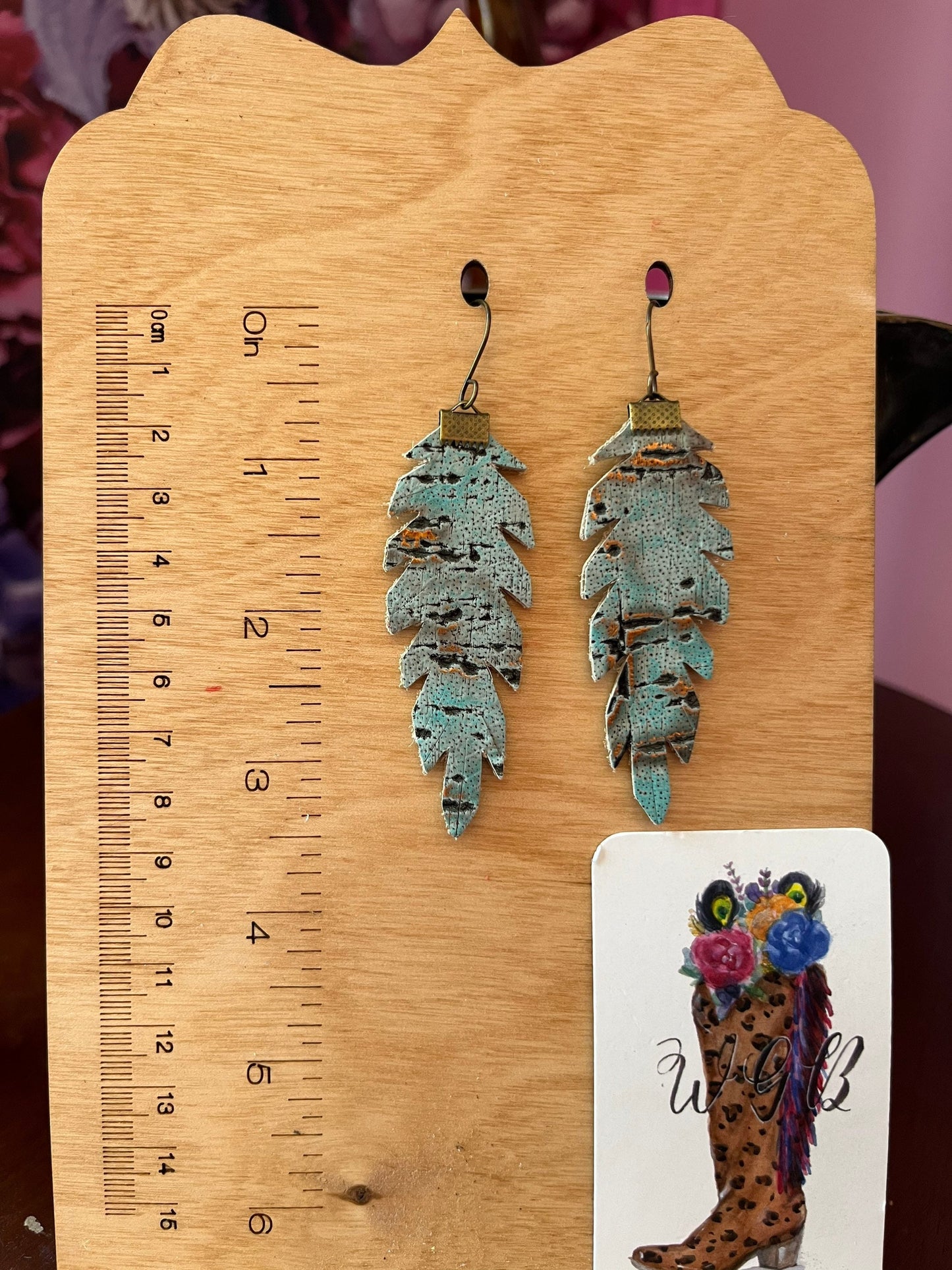 Wildwood Leather Double Sided Feather Earrings, Coastal Cowgirl Earrings, Boho Feather Earrings, Light Turquoise and Bronze, Blue and Silver