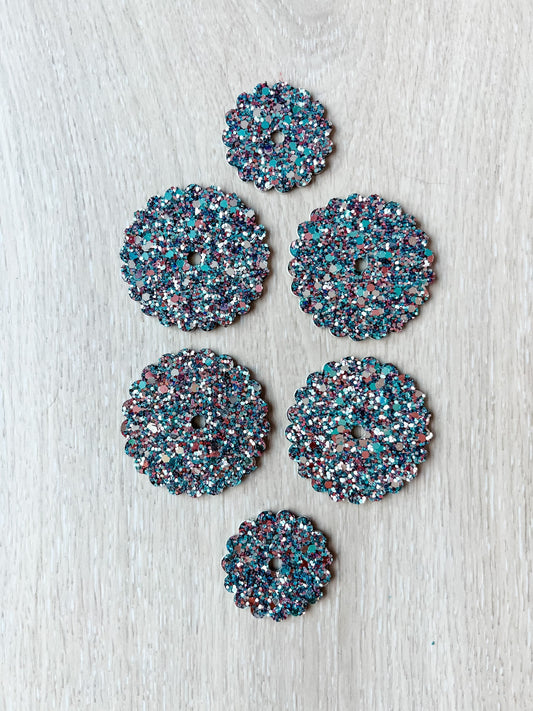 Mermaid Glitter Rosettes, Glitter Leather Rosettes in Pink and Teal, Saddle Set of 6 Rosettes, Bling Horse Tack, Saddle Accessory