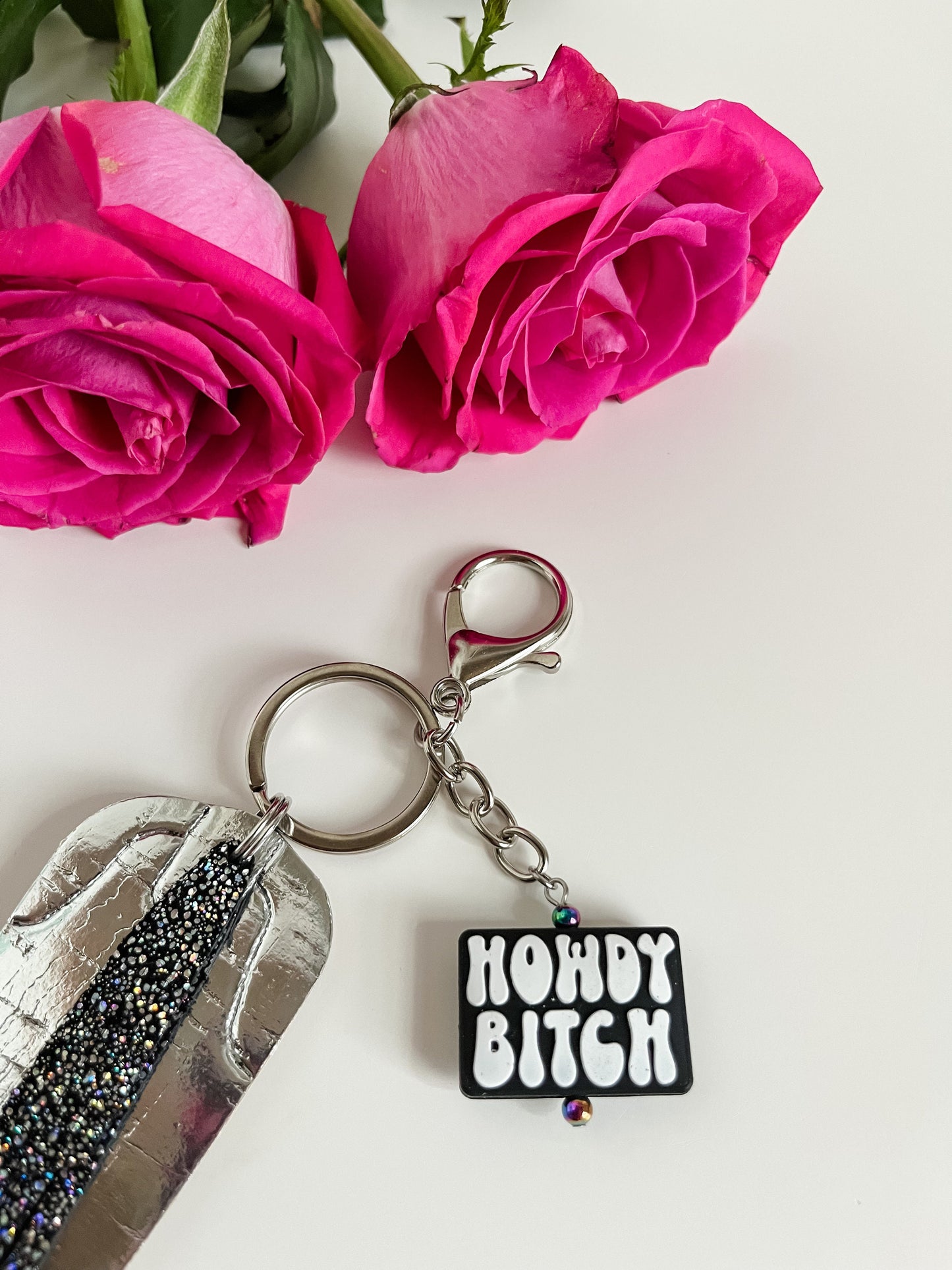 Cowgirl Boot Keychain with Fringe and Howdy Bitch Charm, Howdy Bitch Keychain, Saddle Charm, Purse Charm, Western Bag Bling, Boot Charm