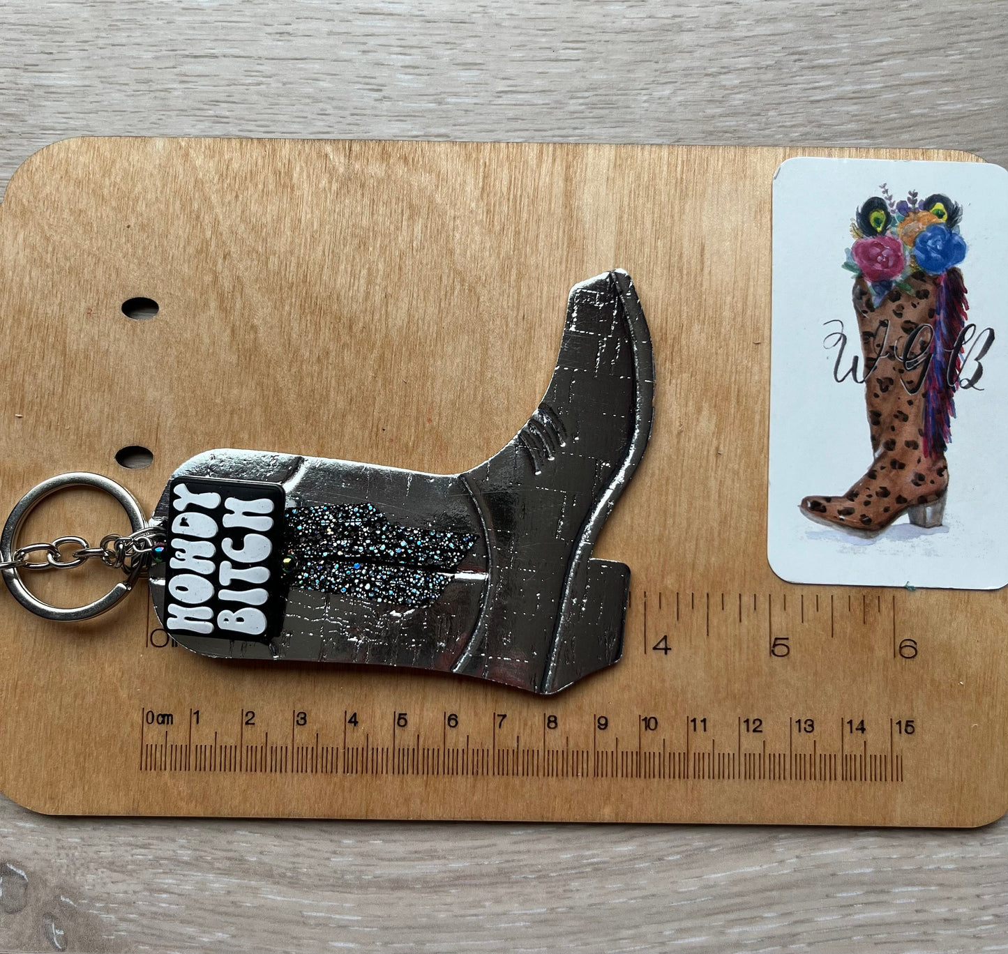 Cowgirl Boot Keychain with Fringe and Howdy Bitch Charm, Howdy Bitch Keychain, Saddle Charm, Purse Charm, Western Bag Bling, Boot Charm